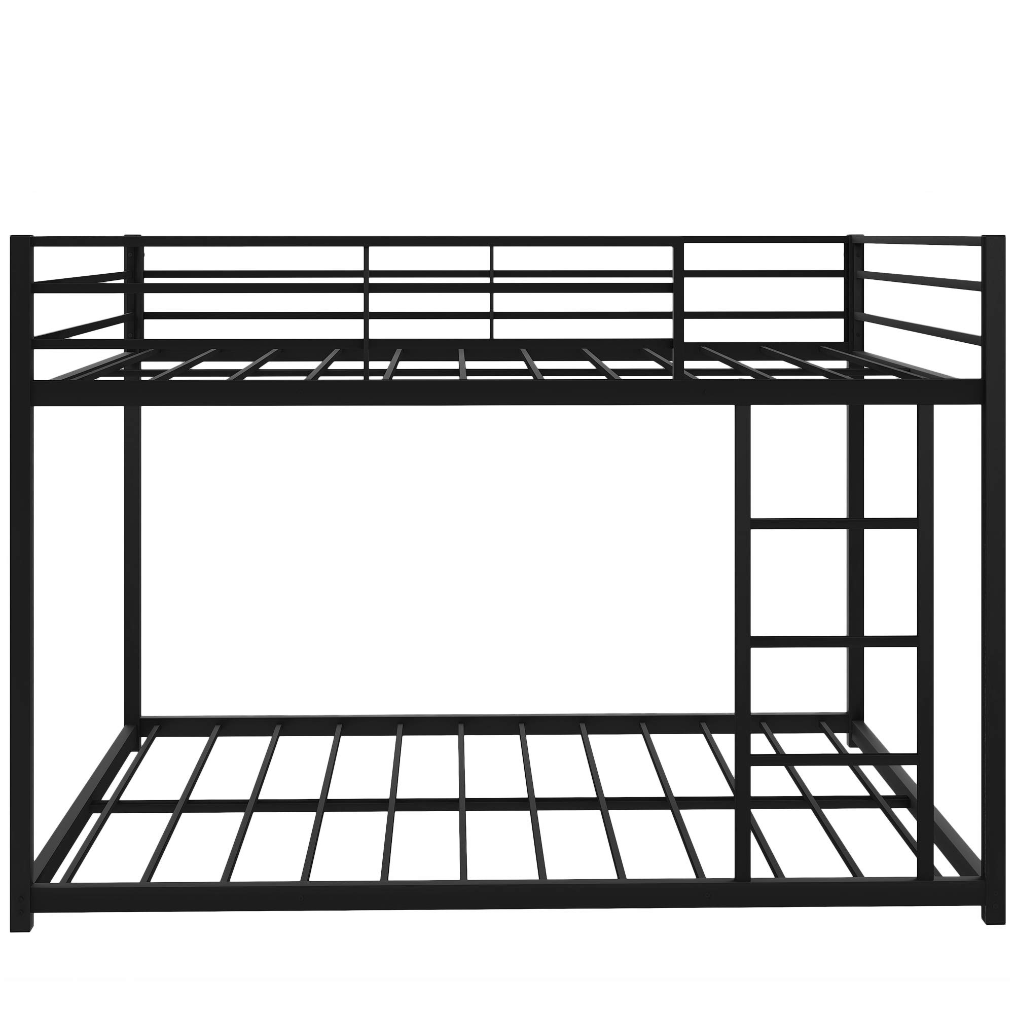 Knocbel Low Profile Full Over Full Bunk Bed with Ladder - Sturdy Metal Platform Bed Frame with Safety Guardrails & Slats Support (Black) - Perfect for Kids' Rooms, Dormitories & Space-Saving Bedroom Solutions
