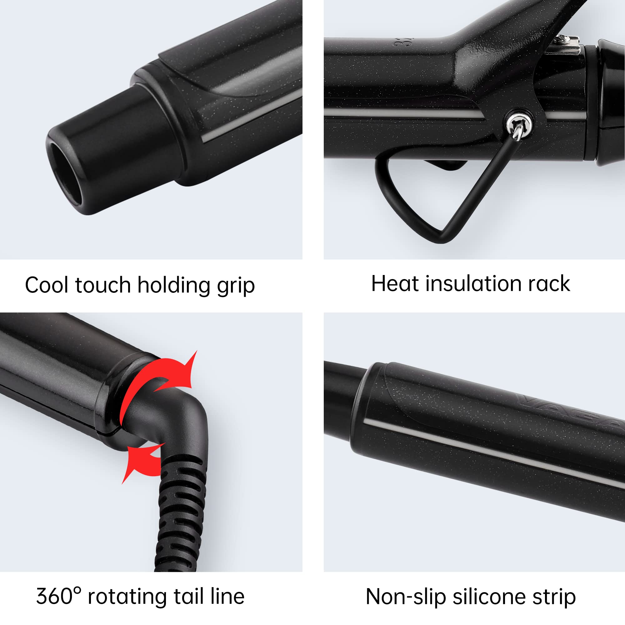 VAGARY 1.25 Inch Long Barrel Curling Iron with EU Adapter - Bio Ionic Hair Curler for Beach Waves & Salon-Quality Styling - Perfect for Wedding, Party & Everyday Hairstyles