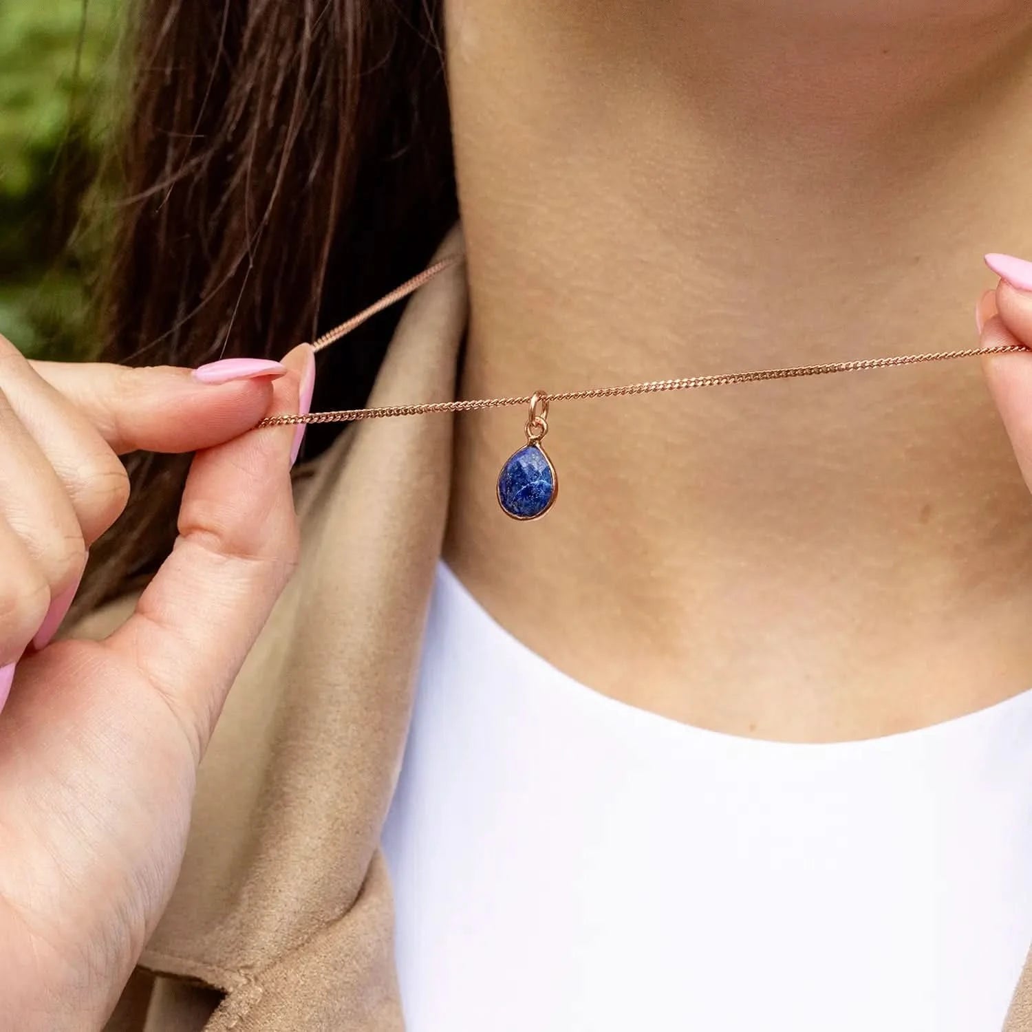 Lapis Lazuli Charm Necklace - Rose Gold Plated September Birthstone Jewelry for Women - Perfect Gift for Birthday, Anniversary & Special Occasions