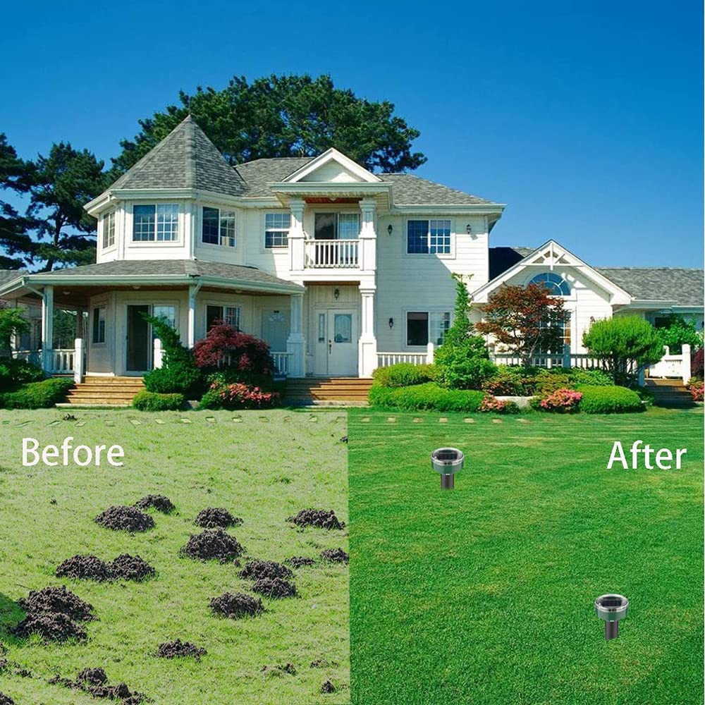 (2 Pack) Solar Powered Ultrasonic Gopher Repellent - Waterproof IP65 Mole & Rodent Deterrent with Auger Drill Bit - Effective Against Groundhogs, Voles, Snakes - Perfect for Gardens, Lawns & Farms