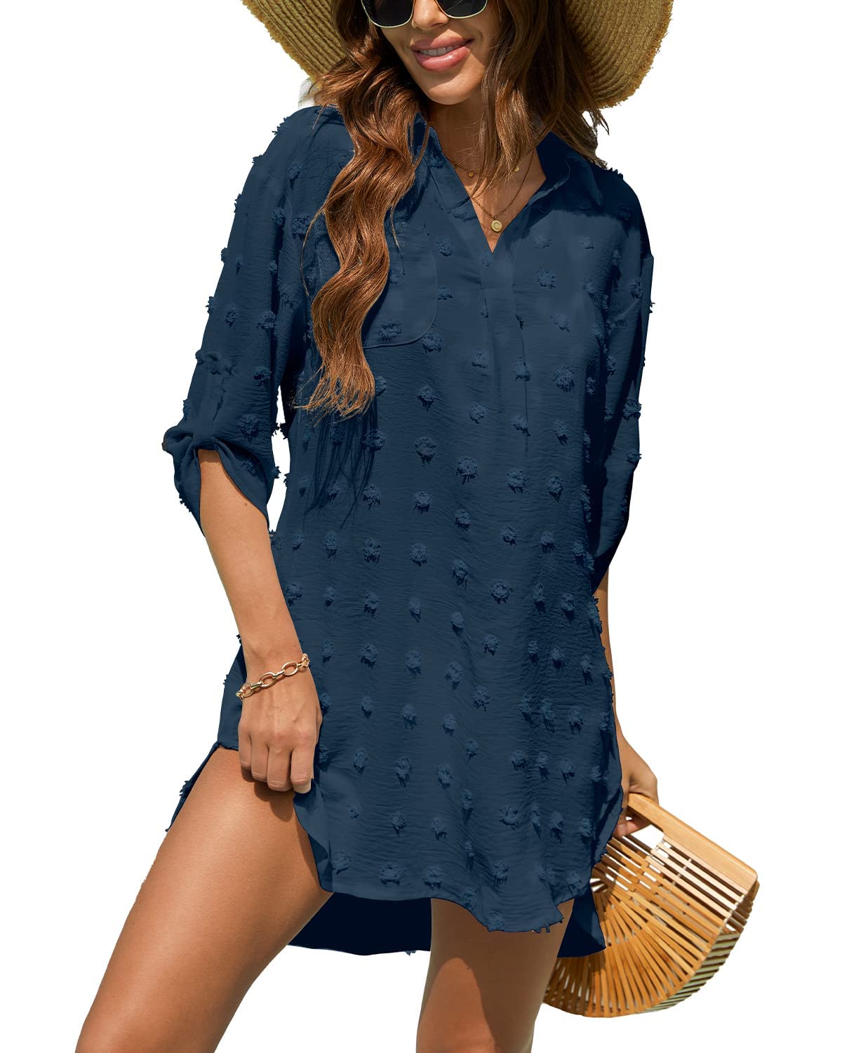 QUCH Women's Beach Cover Up Dress - Lightweight Swimsuit Coverup for Swimwear, Bathing Suit Cover Ups & Swim Shirt - Perfect for Poolside, Beach Vacation & Summer Outings