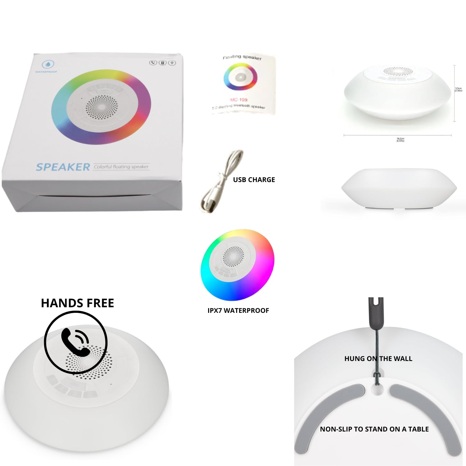 Portable Bluetooth Speaker with Colorful Lights, IPX7 Waterproof Floating Pool Speaker, 8 Light Modes, Hands-Free Hot Tub & Jacuzzi Speaker, Perfect for Pool Parties, Beach Trips, and Outdoor Adventures