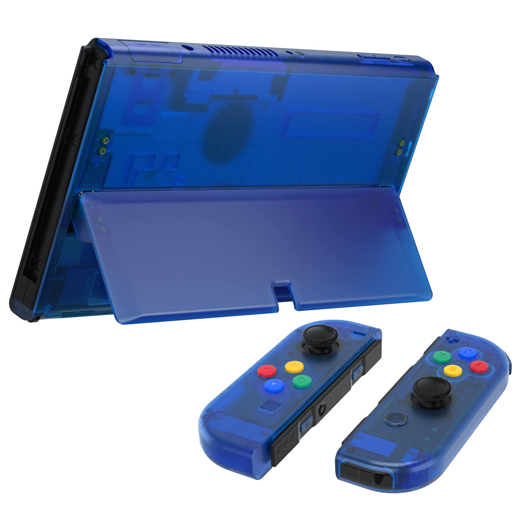 eXtremeRate DIY Full Set Shell for Nintendo Switch OLED - Replacement Back Plate & Kickstand, Custom Controller Housing with Full Button Set (Clear Blue) | Perfect for Gaming Enthusiasts & Console Modders