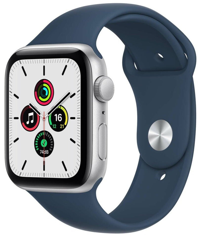 Apple Watch SE (2021 Model) MKQ43 GPS 44mm Silver Aluminum Case with Abyss Blue Sport Band - Smart Watch for Fitness Tracking, Notifications & Daily Use