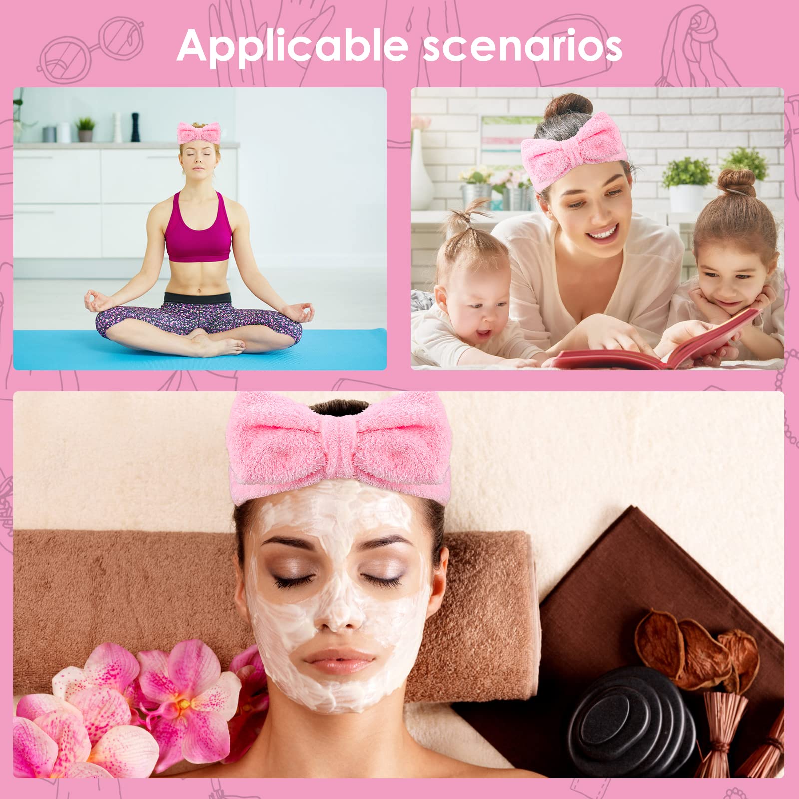 Molain Spa Headband for Women - Soft Coral Fleece Elastic Hair Band with Bowknot Design for Washing Face, Shower, Skincare & Sports | Perfect Makeup & Beauty Accessory (Pink)