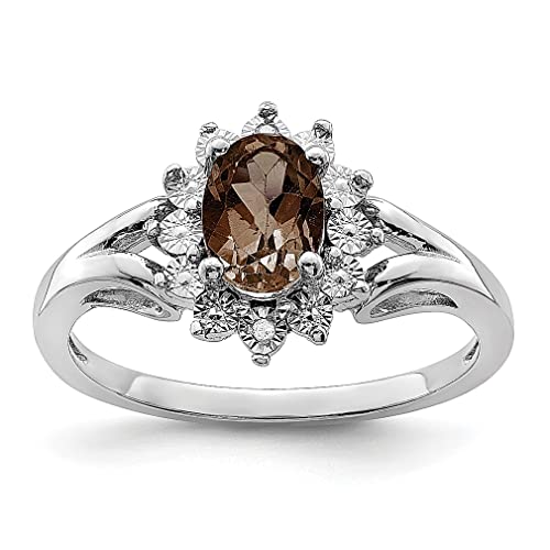 925 Sterling Silver Diamond & Smoky Quartz Ring for Women - Elegant Gemstone Jewelry Gift for Her - Perfect for Anniversaries, Birthdays & Special Occasions