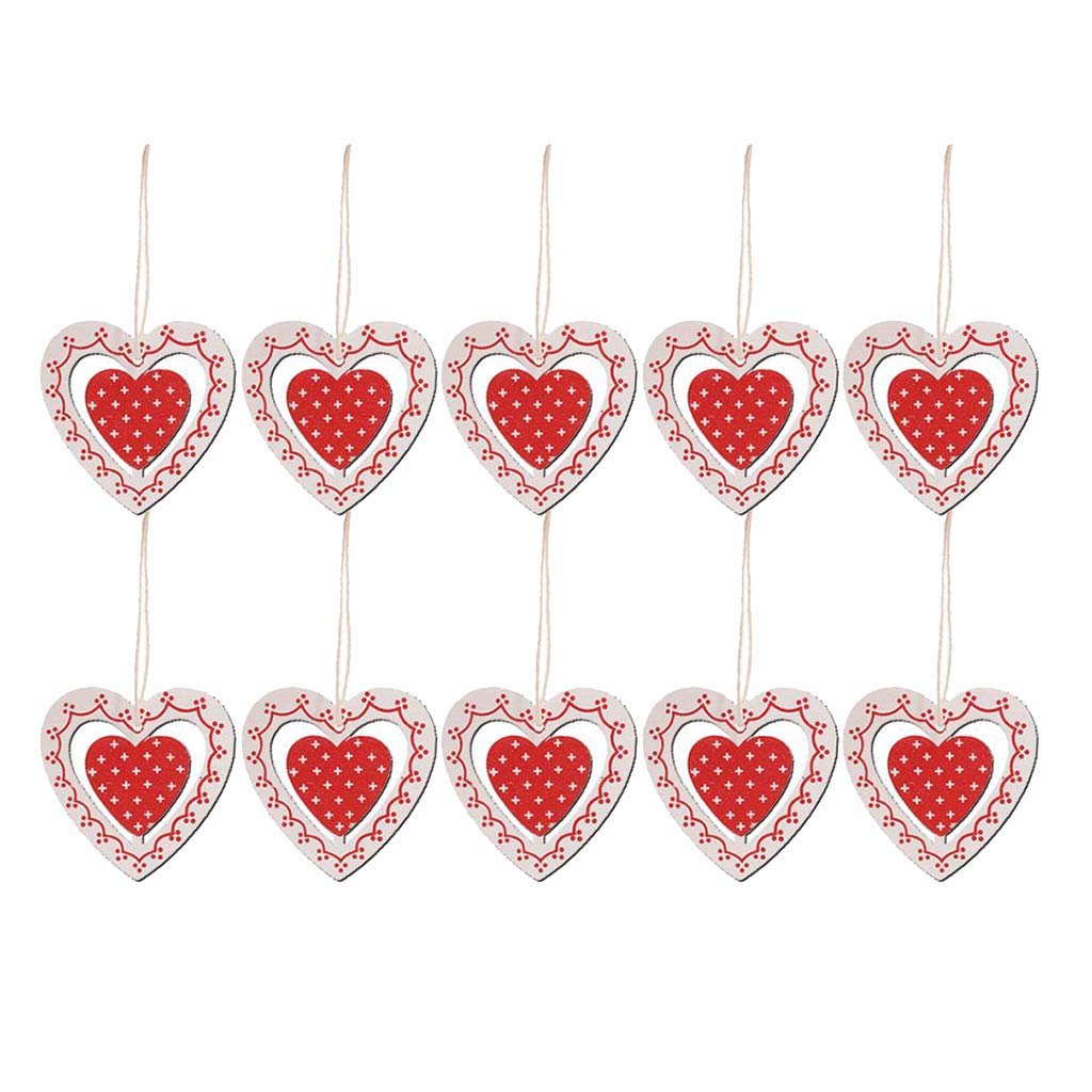 10pcs Christmas Wooden Hanging Ornaments - White Heart Decorations for Christmas Tree, Holiday Party & Home Decoration | Perfect for Xmas Gifts, DIY Crafts & Festive Decor