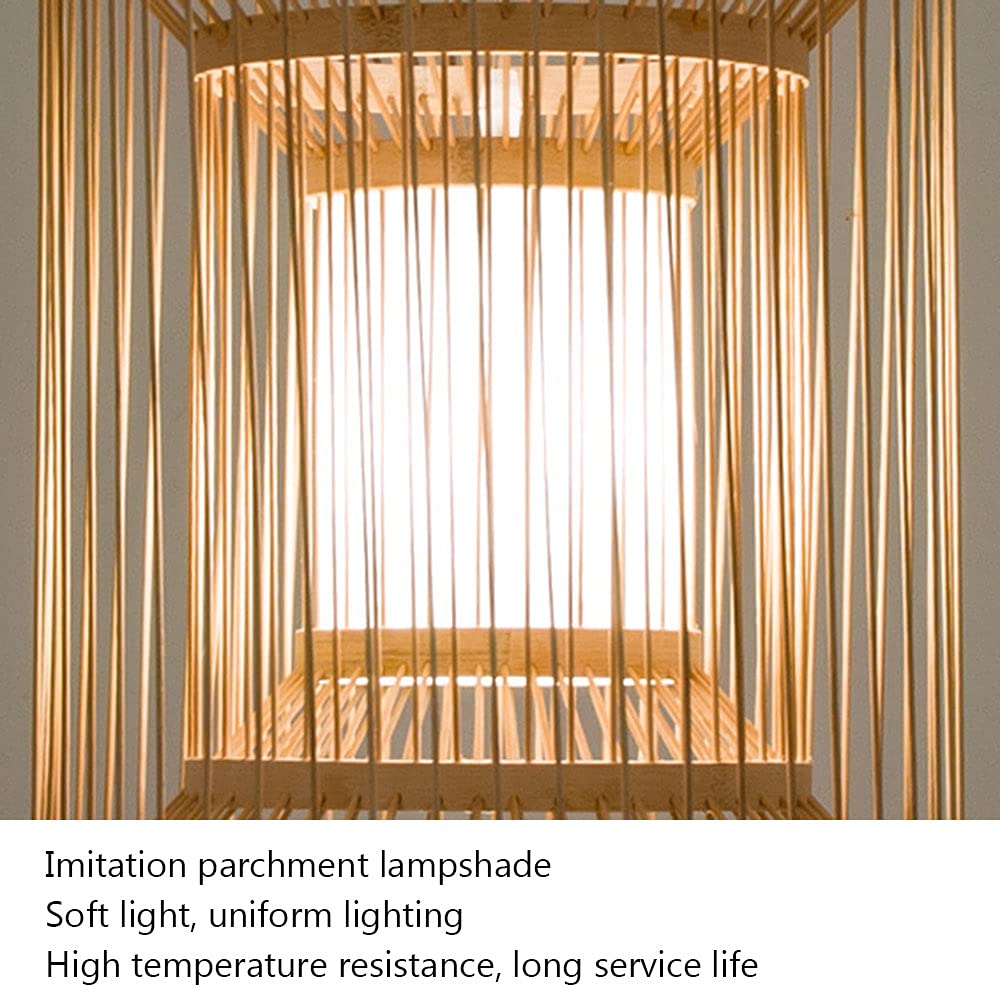 Handmade Natural Wood Chandelier - Bamboo Woven Pendant Light with Chinese & Nordic Style for Farmhouse, Restaurant, and Tatami Room Decor | Rustic Wicker Lantern Lighting for Dining Room, Bedroom, and Living Room