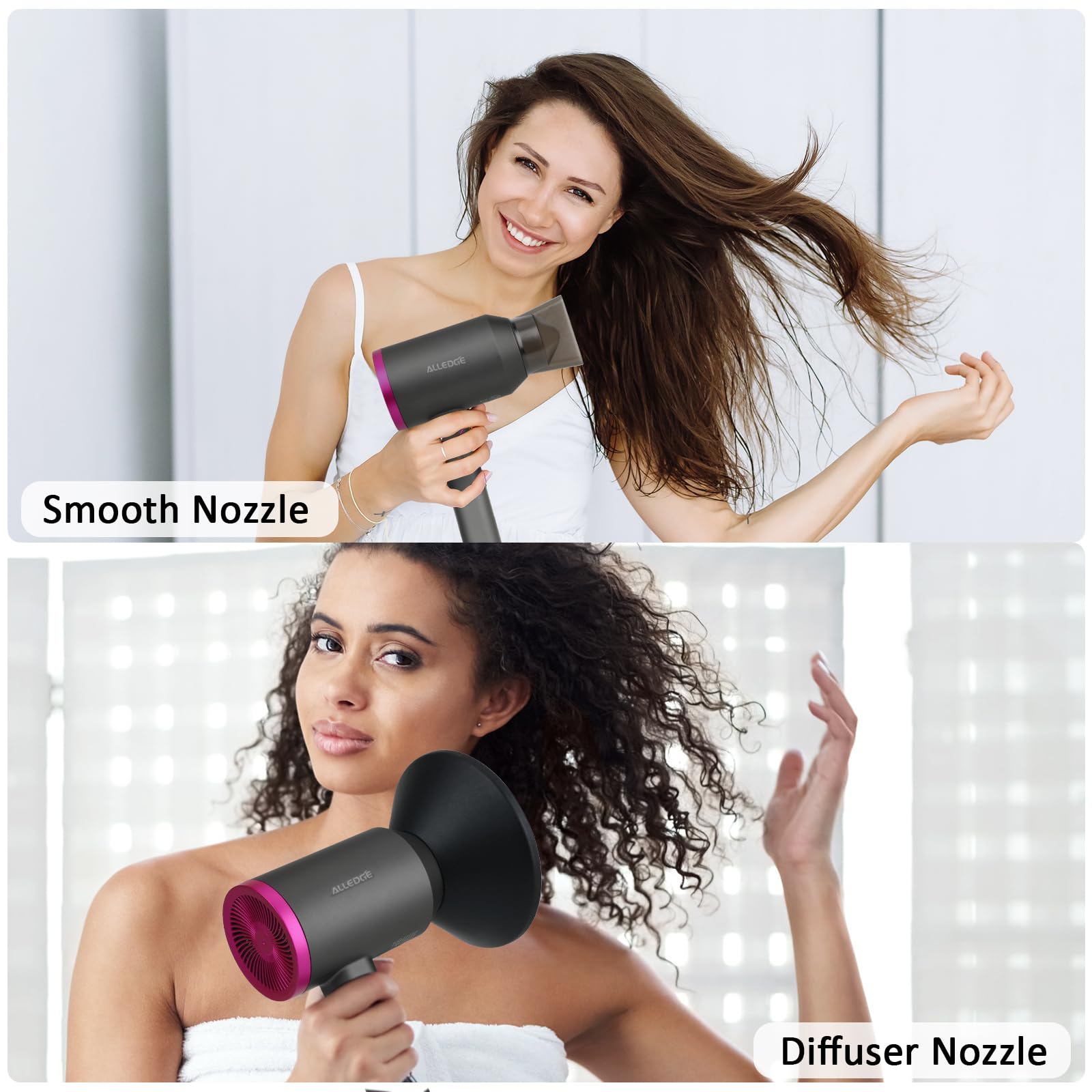 **1850W Ionic Hair Dryer with Diffuser - Fast Drying Blow Dryer for Thick & Curly Hair, Foldable Travel Design, No Heat Damage - Perfect for Home, Salon & Travel Use**