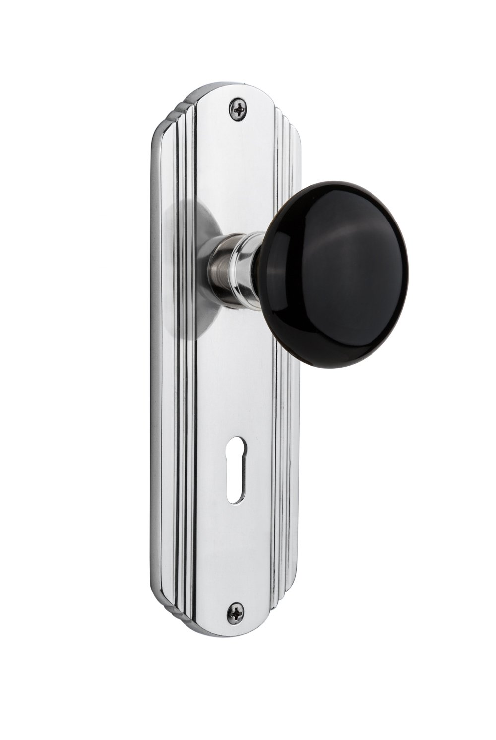 Vintage Style Black Porcelain Knob Deco Plate for Cabinet Doors - 2.75 Inch Bright Chrome Finish | Perfect for Kitchen, Bathroom & Furniture Privacy Hardware Upgrade