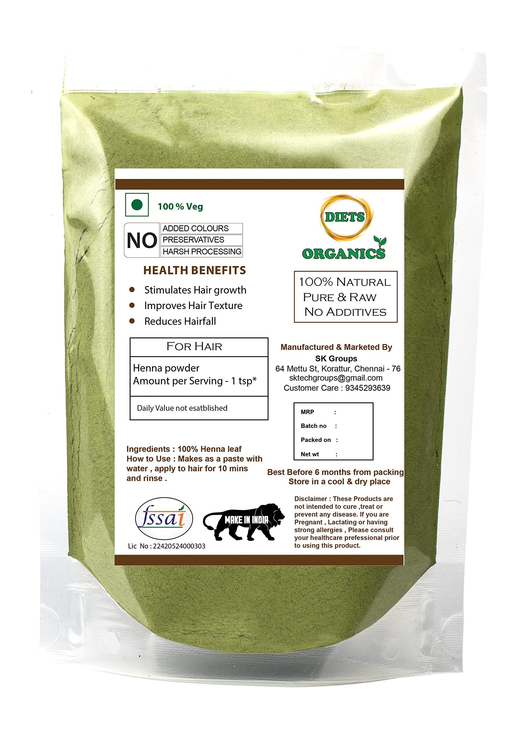 Organic Henna Powder for Natural Hair Color & Growth - 200g (1 Pack) | Chemical-Free Hair Dye & Treatment for Men & Women | DIY Hair Care at Home