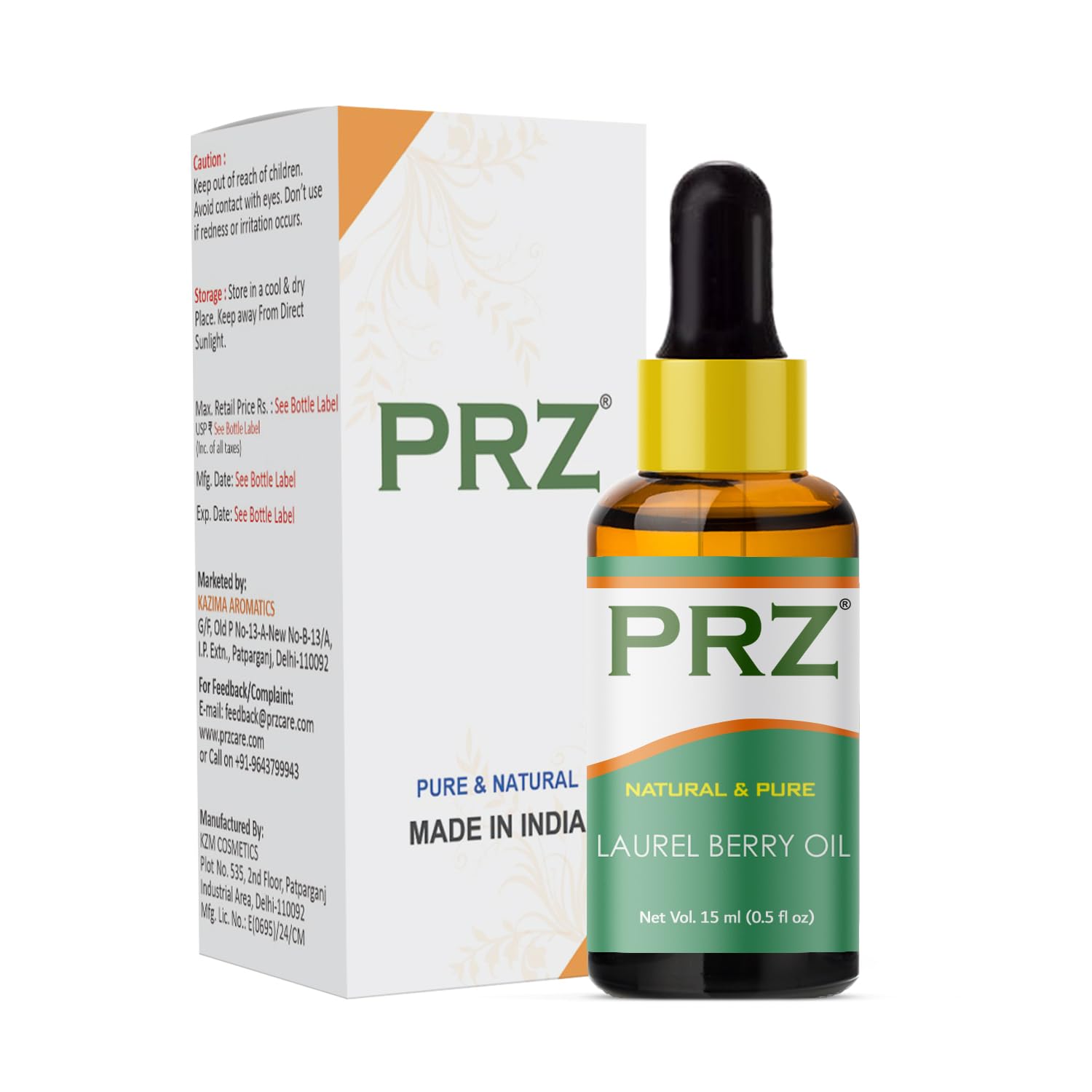 PRZ Laurel Berry Essential Oil - 100% Pure Natural Therapeutic Grade for Skin Care, Hair Care & Aromatherapy, 15ml - Perfect for Massage, Diffuser & DIY Beauty Products