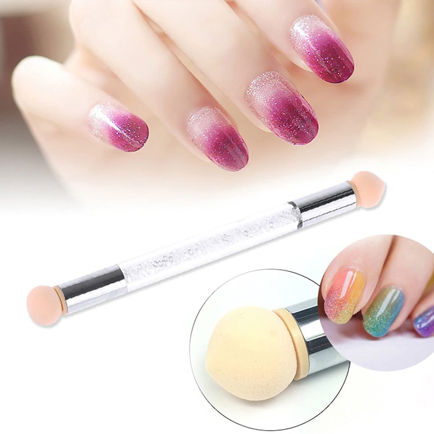 WOKOTO 8-Piece Ombre Nail Brush Set with 4 Nail Sponges - Professional Nail Art Brushes for Gel, Acrylic & Gradient Nails - Includes Liner Brushes & Dotting Tools in Various Sizes - Perfect for Salon, Home Manicures & DIY Nail Art Designs