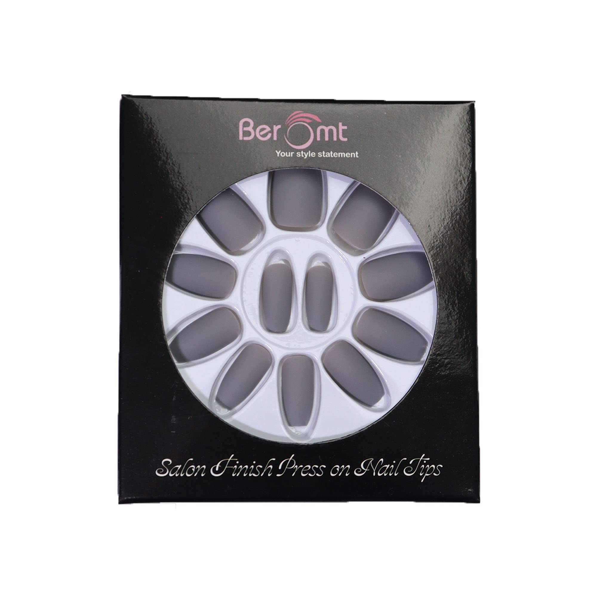 Beromt 12-Piece Matte Acrylic False Nails Set with Nail Glue & Nail Art Kit - Full Cover Fake Nails for Women, Natural Look, Easy Application | Perfect for Parties, Weddings, and Daily Wear