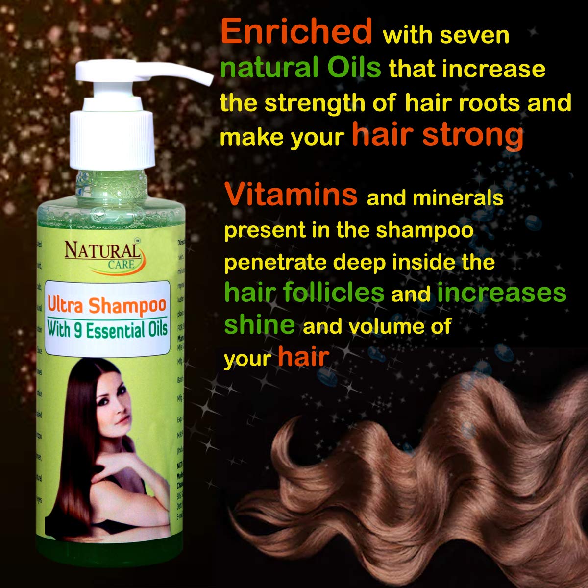 Natural Care Ultra Shampoo with 9 Essential Oils (Almond, Coconut, Castor, Amla, Walnut, Avocado, Jojoba, Olive & Tea Tree) - 200ml for Dry, Damaged Hair - Hydrating & Nourishing Scalp Treatment for Daily Hair Care Routine