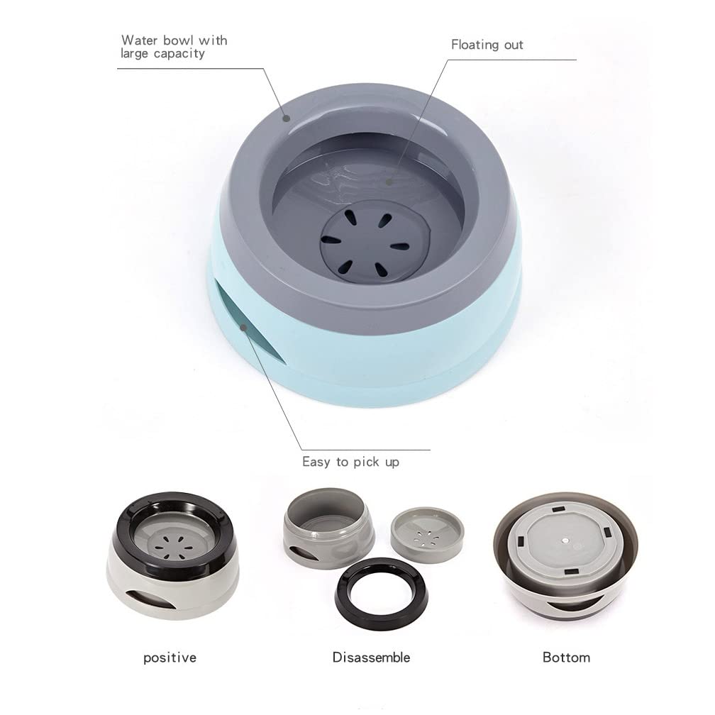 No Spill Slow Feeder Dog Water Bowl - 25oz Non-Slip Pet Water Dispenser with Floating Disk for Dogs & Cats (Blue) - Perfect for Travel, Car Rides & Home Use
