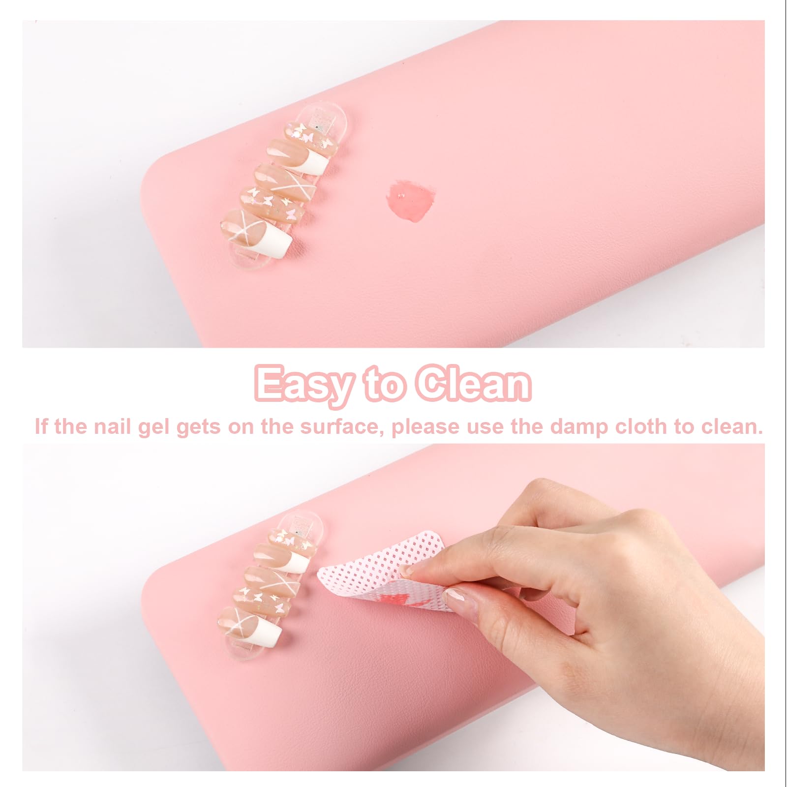 ANGNYA Foldable Nail Arm Rest for Nail Technicians - Pink Manicure Hand Stand with PVC Table Mat & Microfiber Leather - Perfect for Nail Salon, Home Manicures & Professional Nail Art Sessions