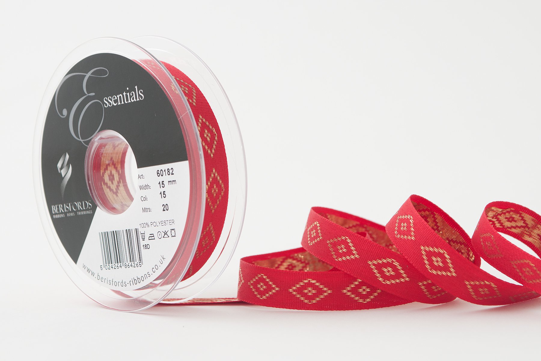 15mm Red Diamond Ribbon - Elegant Gift Wrapping, Wedding Decor & Craft Supplies for DIY Projects