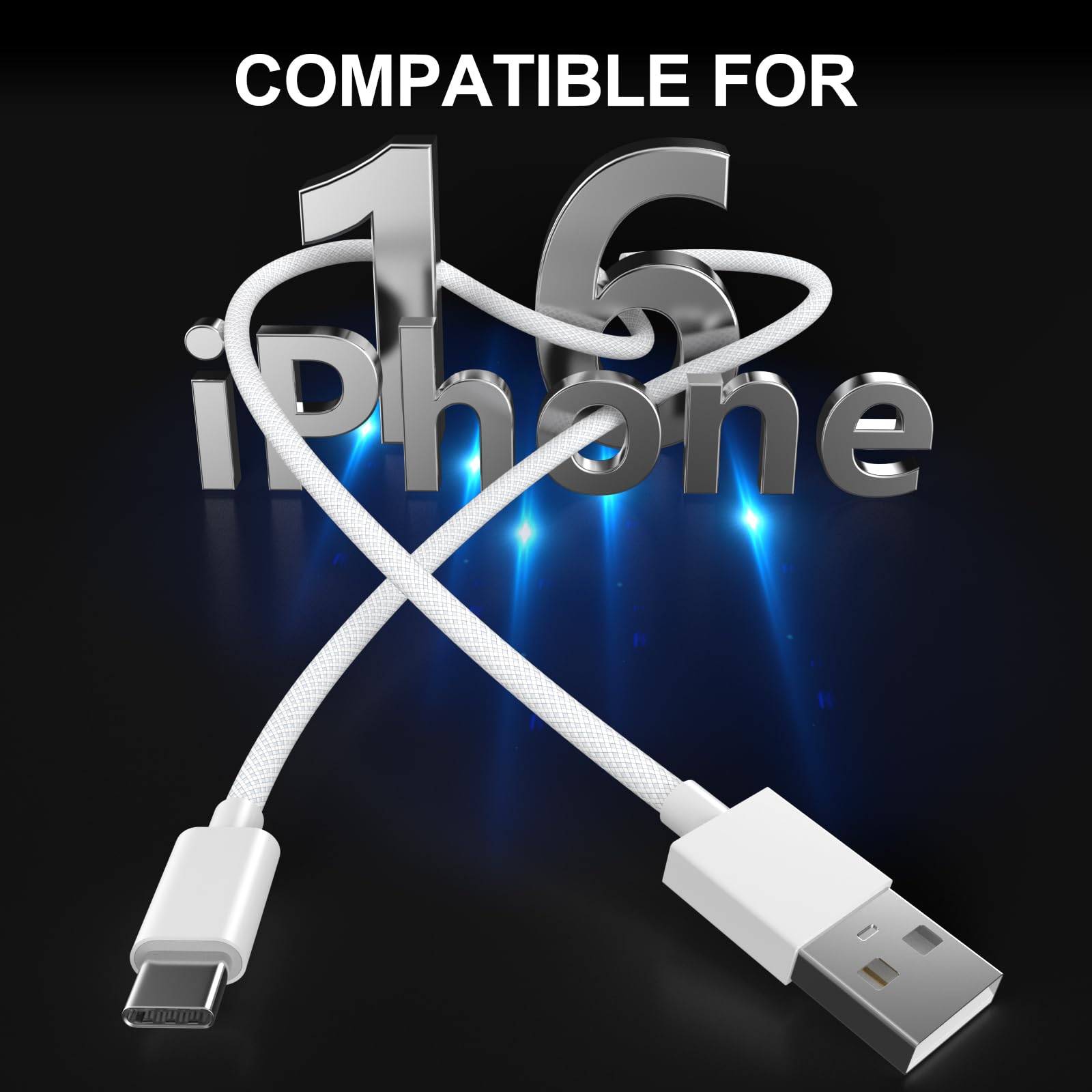10FT 2-Pack MFi Certified USB A to USB C Fast Charging Cable for iPhone 16/16 Plus/16 Pro/16 Pro Max/15/15 Pro/15 Pro Max - 60W CarPlay Woven Charger Cord - Perfect for Road Trips & Daily Commutes