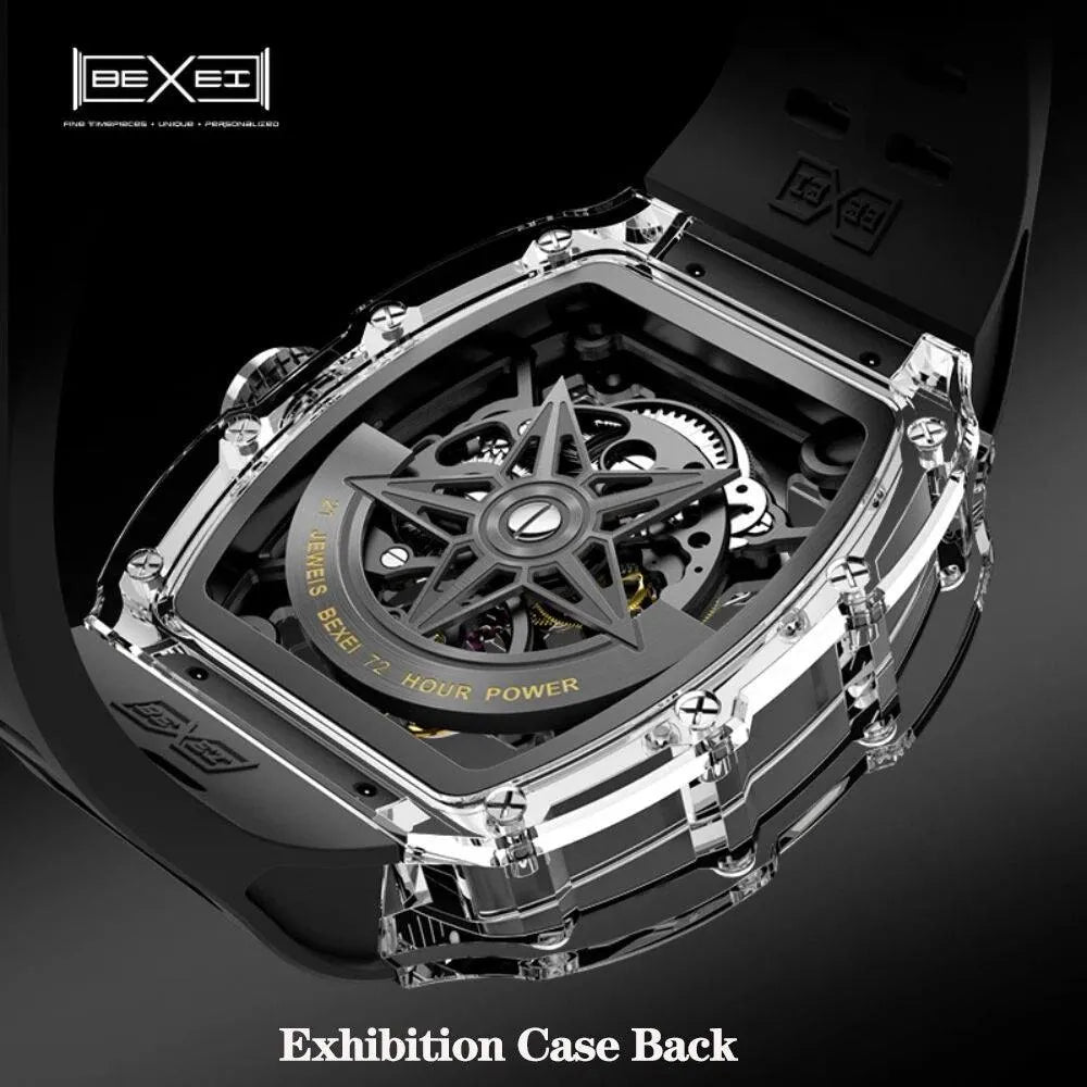 BEXEI 9130 Men's Skeleton Automatic Mechanical Watch - TR90 Transparent Case, Luminous Hands, Waterproof Wristwatch for Business, Casual & Formal Occasions (2023 New Release)