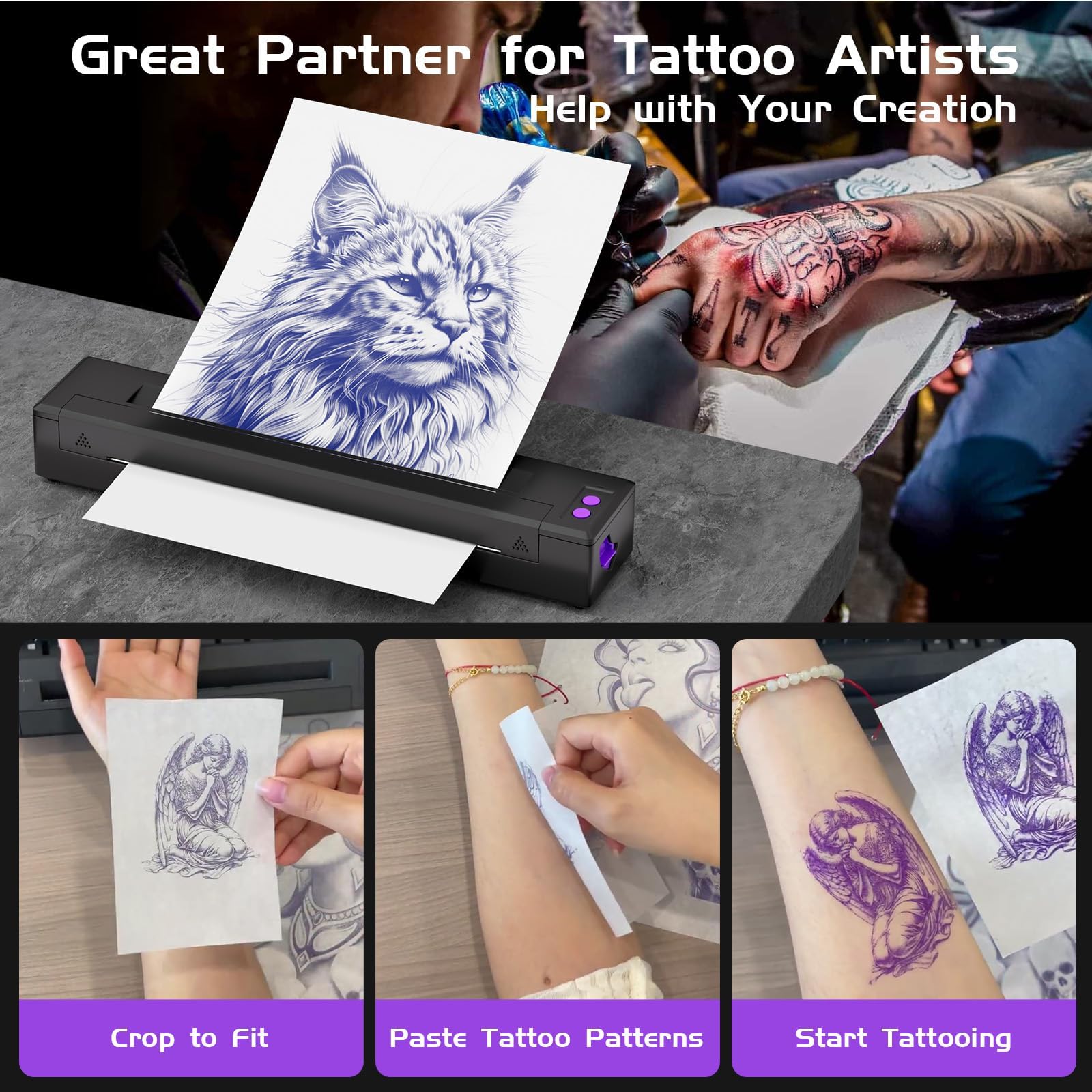 Upgraded P20 Wireless Tattoo Stencil Printer Kit - Professional Tattoo Machine with 20 Transfer Papers for Tattoo Artists & Beginners | Perfect for Home Studios & Tattoo Shops