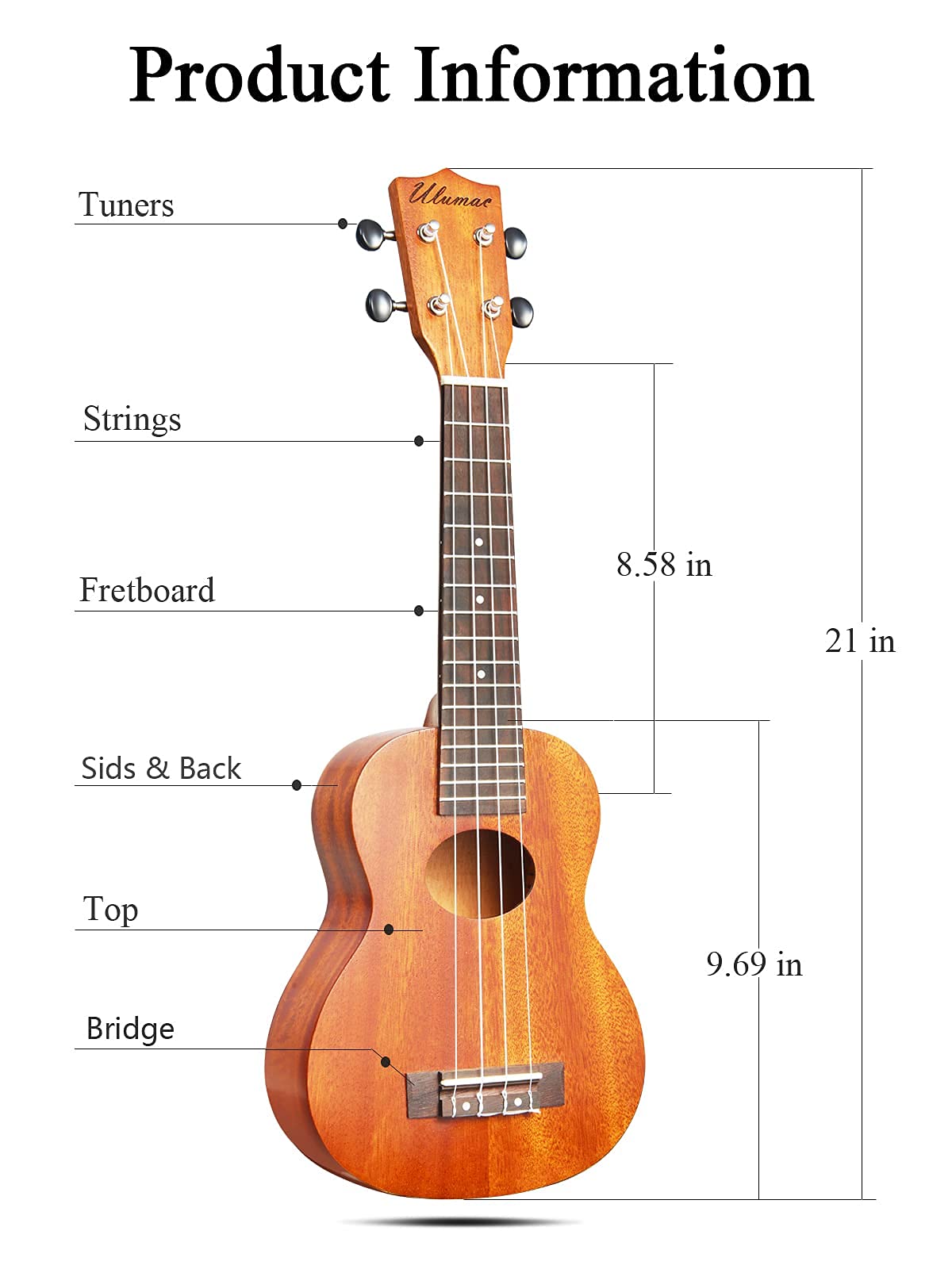 **Soprano Ukulele for Beginners - 21 Inch Solid Mahogany Ukelele Kit with Gig Bag, Digital Tuner, Extra Strings, 3 Picks, Strap & Cleaning Cloth | Perfect for Kids, Adults & Travel | Great for Learning, Gifts & Outdoor Play**