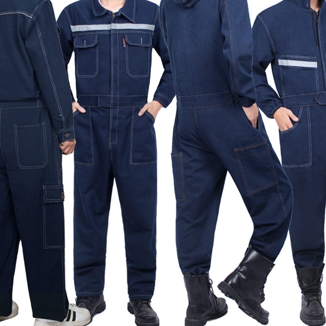 Men's Denim Work Overalls with Pockets - Durable Welding Jumpsuit & Safety Protective Coveralls for Construction, Auto Repair & Industrial Work