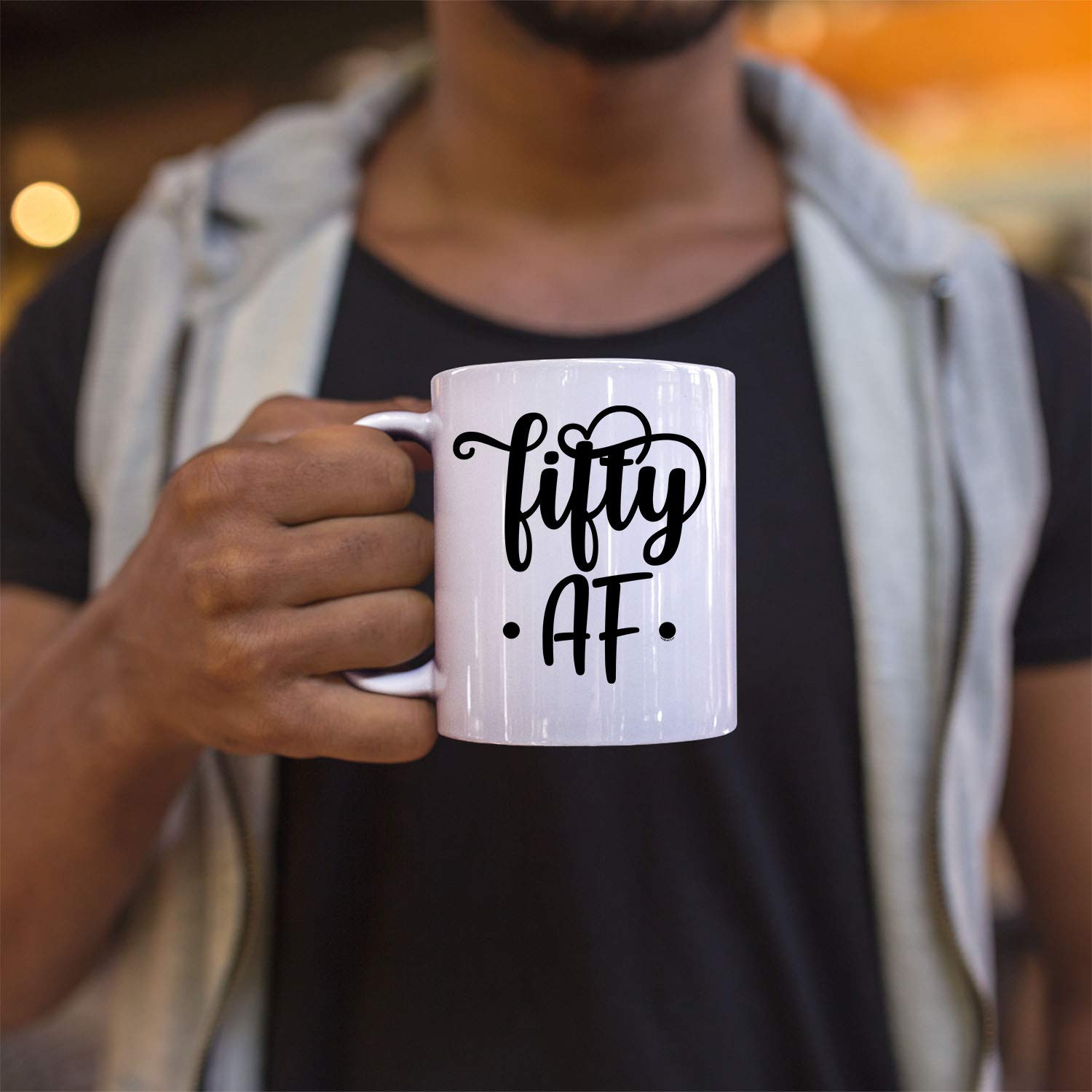 Veracco Fifty AF 50th Birthday Ceramic Coffee Mug - Funny 'Fifty and Fabulous' Gift for Men & Women - 15oz White Ceramic Cup - Perfect for Office, Home & Retirement Celebrations