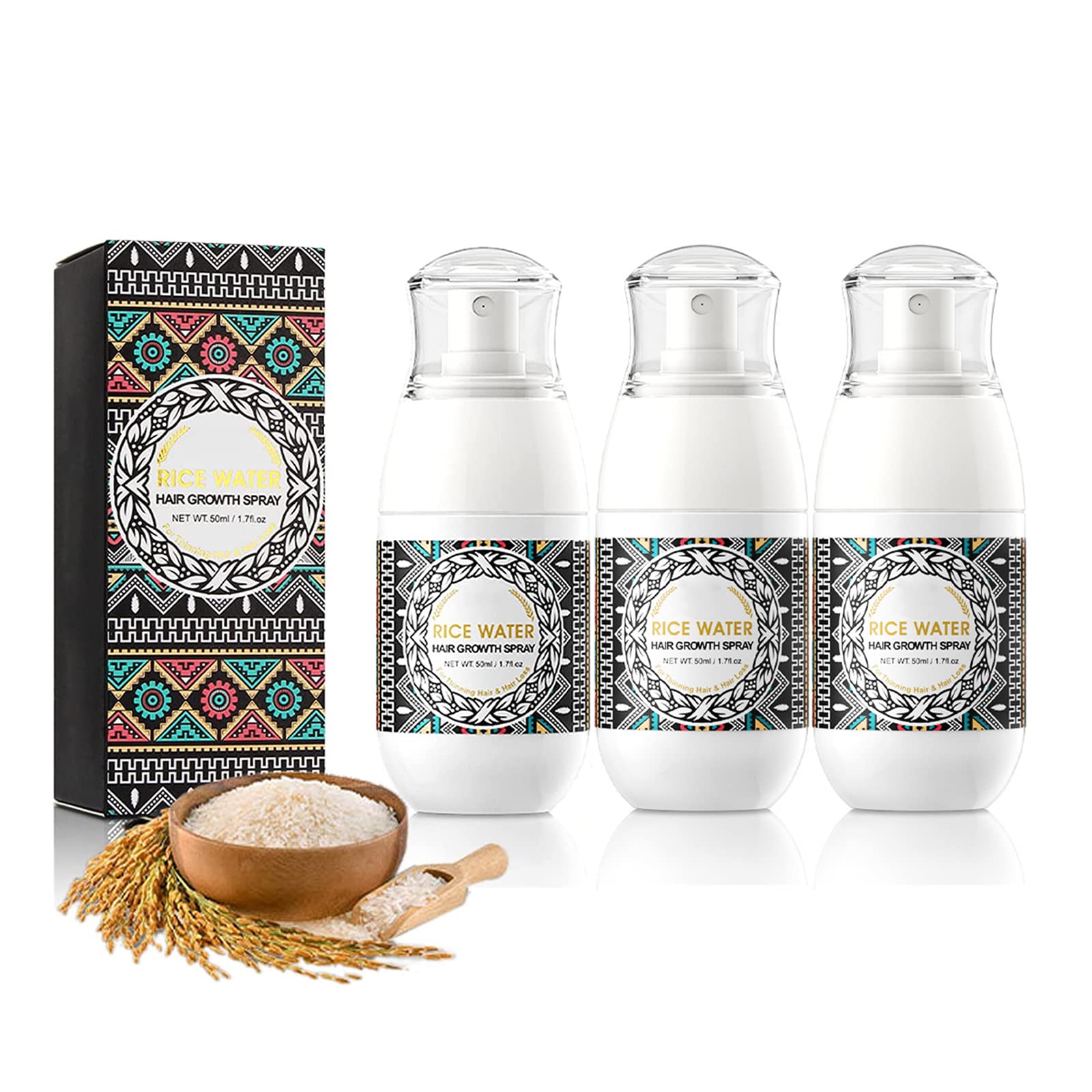 Fermented Rice Water Hair Growth Serum for Thinning Hair & Hair Loss - Natural Hair Treatment for Stronger, Healthier Hair - 3 Pack - Perfect for Daily Hair Care & Scalp Nourishment