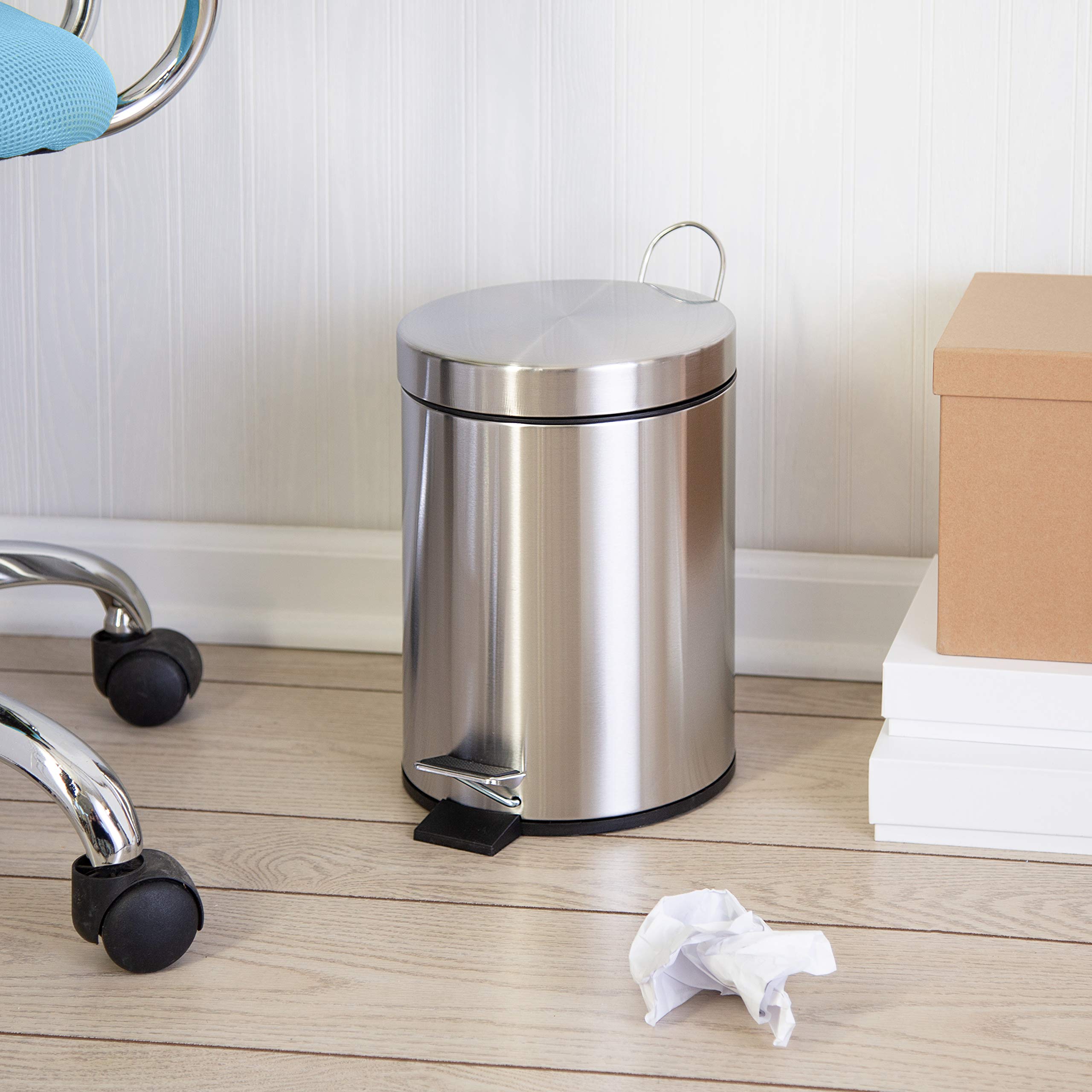Honey-Can-Do Mini Stainless Steel Trash Can with Lid & Foot Pedal - 1.5 Gallon Small Garbage Bin for Bathroom, Office, Kitchen - Silver (TRS-01449)