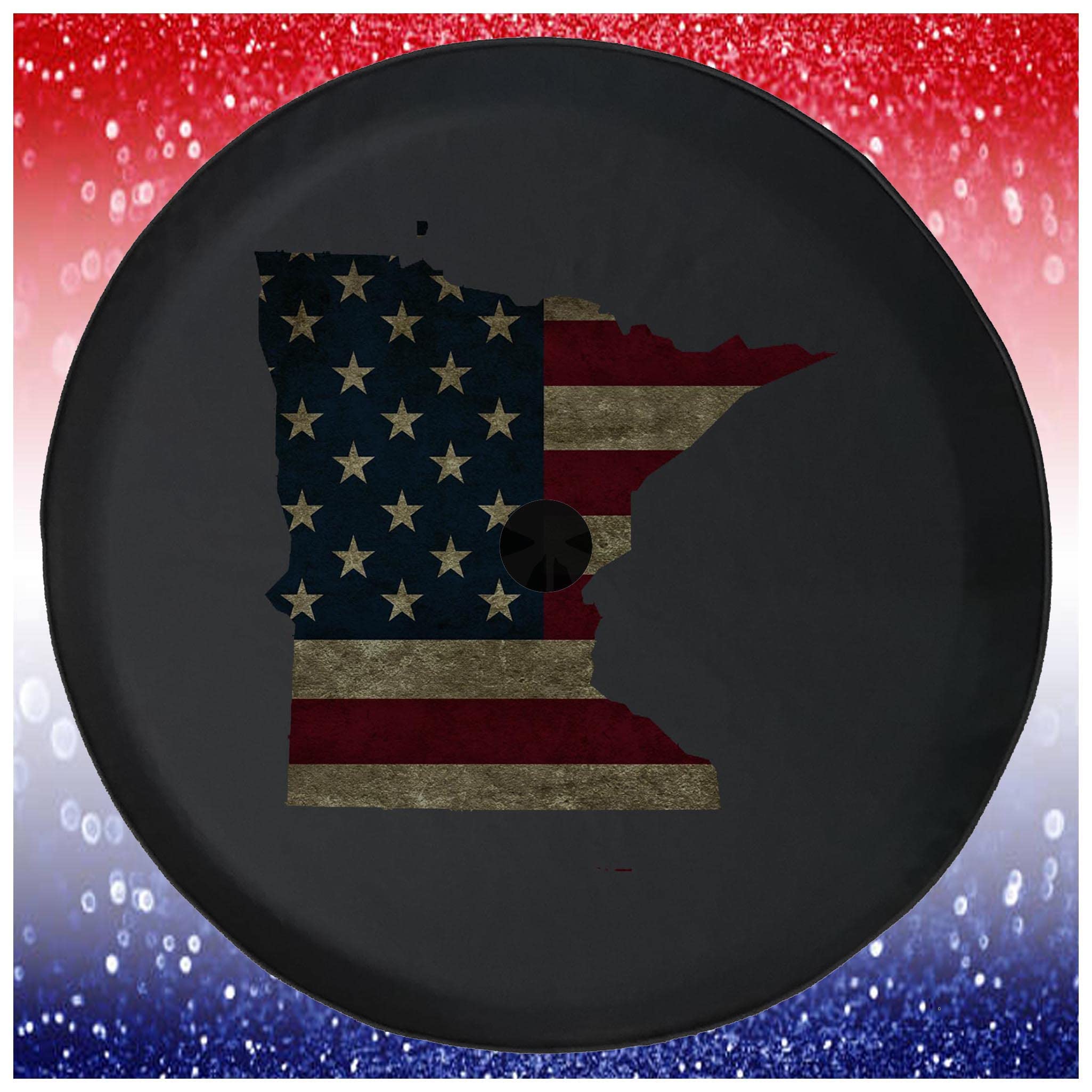 Minnesota American Flag Black Spare Tire Cover - 32 Inch Heavy Duty Waterproof Accessory for Trucks, SUVs, RVs, Trailers & Campers - Perfect for Off-Road Adventures & Outdoor Camping Trips