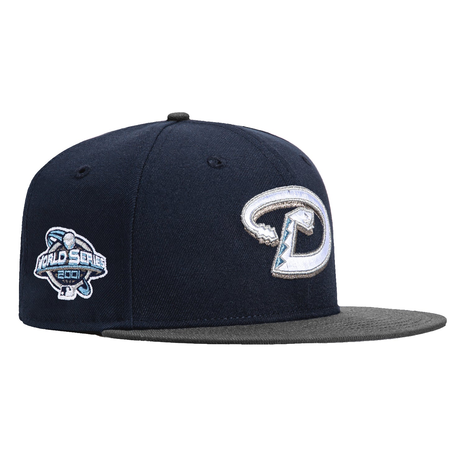 New Era 59Fifty Arizona Diamondbacks 2001 World Series Patch Snapback Hat - Navy & Graphite Color | Official MLB Licensed Baseball Cap for Fans, Sports Events & Casual Wear