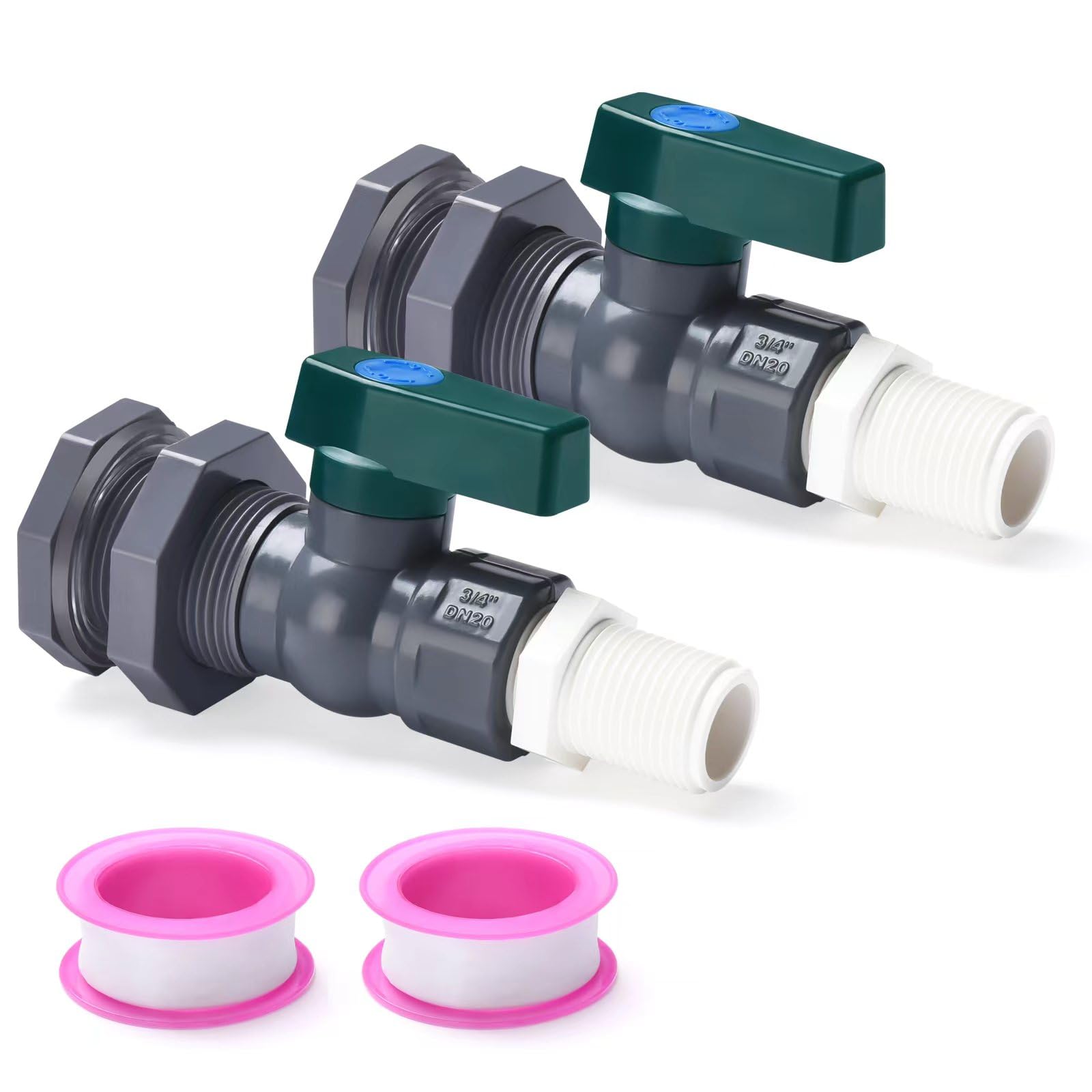 Rain Barrel Spigot Kit - 2 Pack PVC Water Barrel Diverter with Bulkhead Fitting, Hose Faucet Adapter & Thread Seal Tape | For Water Tanks, Aquariums, Tubs, Pools & Garden Barrels | Outdoor Water Conservation & Rainwater Harvesting System