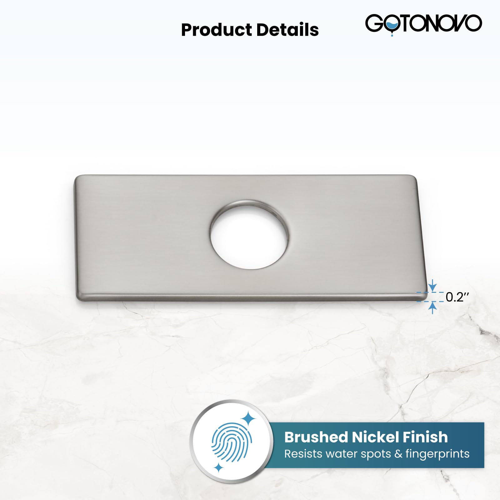 Gotonovo 6 Inch Rectangle Deck Mount Faucet Plate - Brushed Nickel Hole Cover for Kitchen & Bathroom Sink (Fits 1-Hole or 3-Hole 4-Inch Centerset) | Perfect for Upgrading Sink Aesthetics & Preventing Water Damage