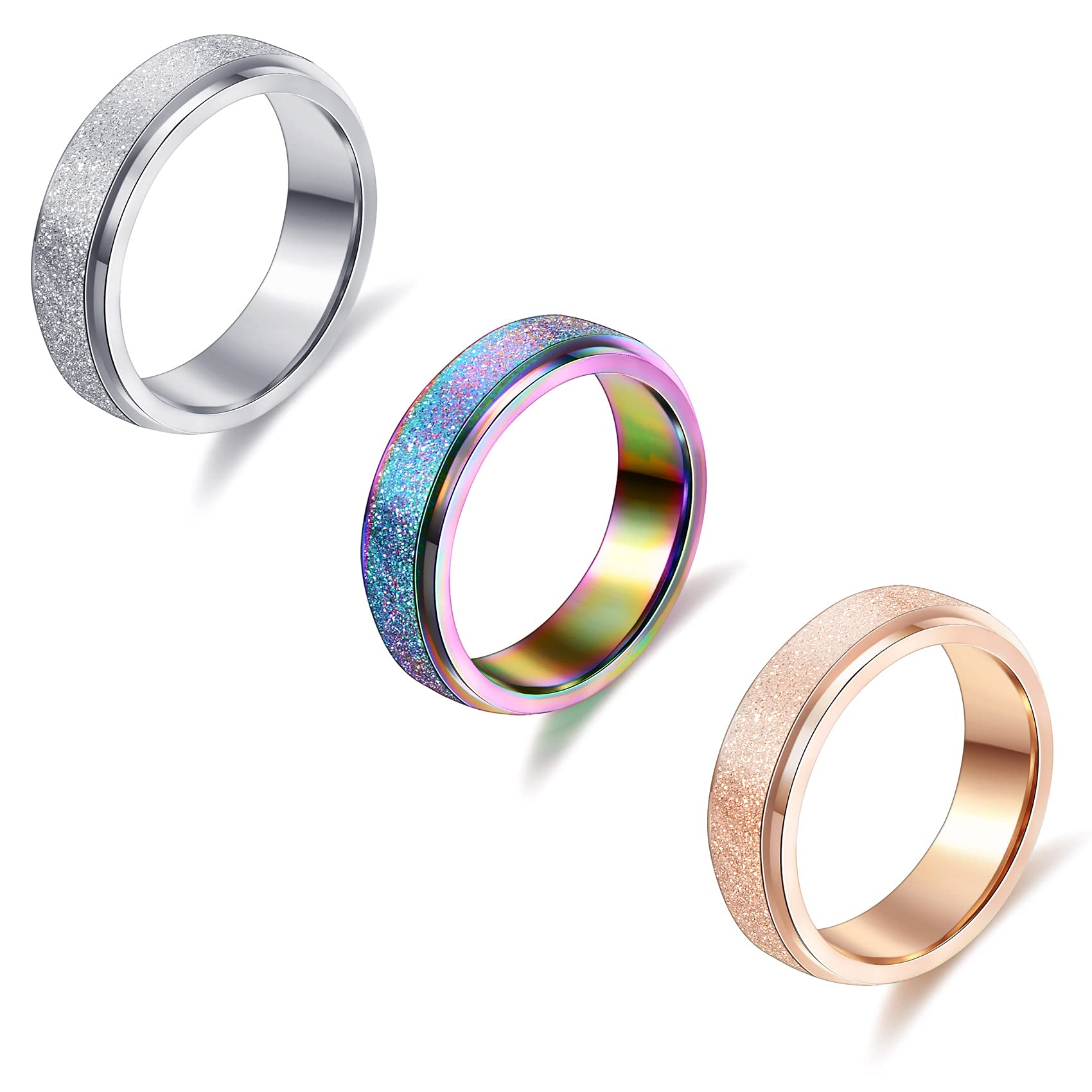 5-Piece Stainless Steel Spinner Rings Set for Women & Men - Anxiety Relief Fidget Rings with Moon & Star Celtic Design - Stress Relieving Wedding Promise Rings (Great for ADHD, Anxiety, Office Stress & Meditation Focus)