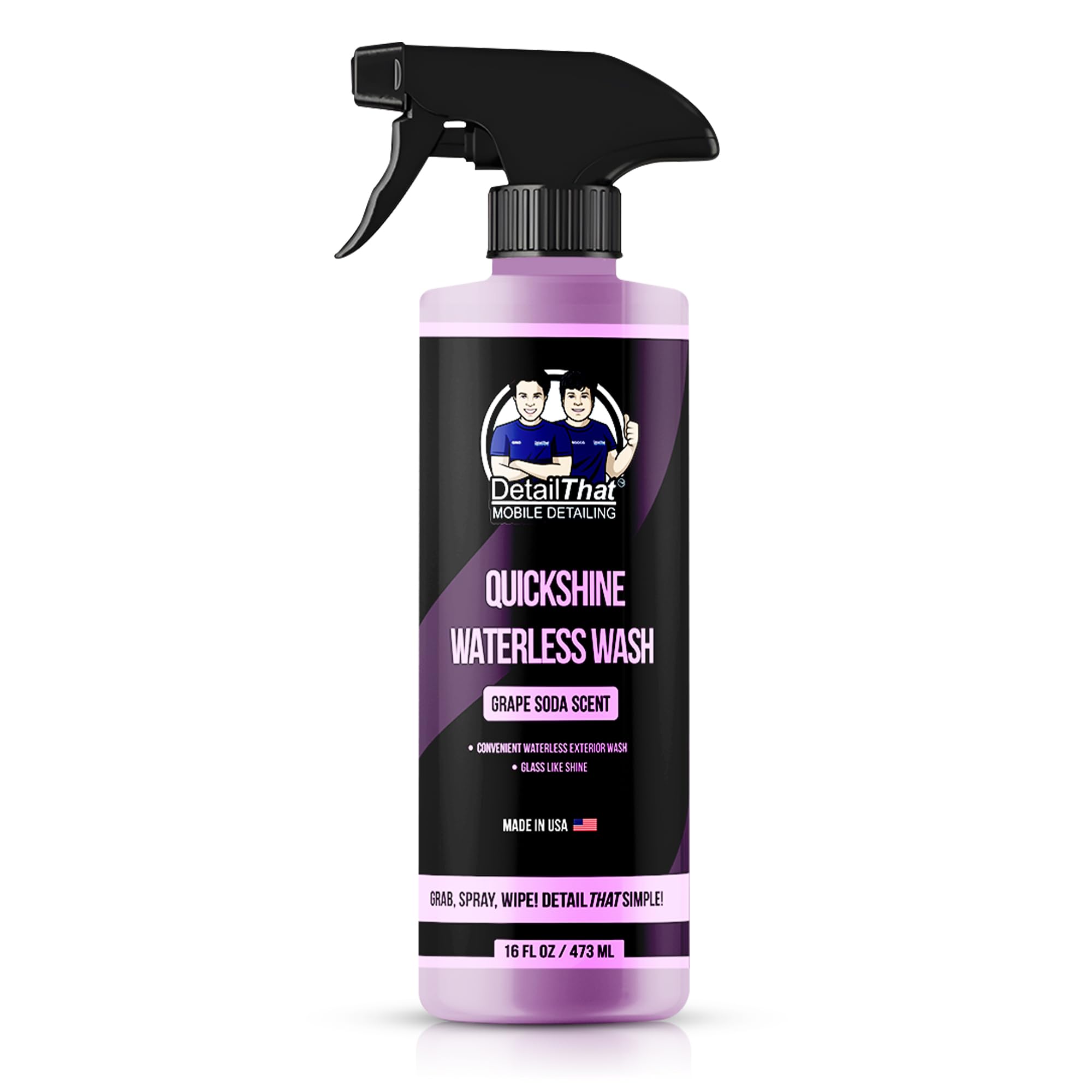 Quickshine Waterless Car Wash Spray - No Water Needed, Shiny Finish with Ceramic Protection | Quick & Effective Cleaning | Grape Soda Scent, 16 oz | Perfect for Cars, Trucks, Motorcycles & RVs