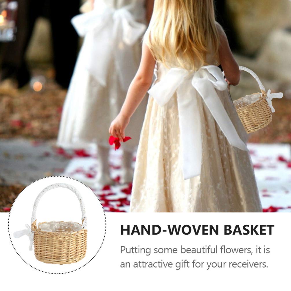 DOITOOL Woven Storage Basket with Handles - Easter, Wedding, Flower Girl Basket - Rustic Wicker Laundry & Decorative Basket for Home, Nursery, Farmhouse Decor