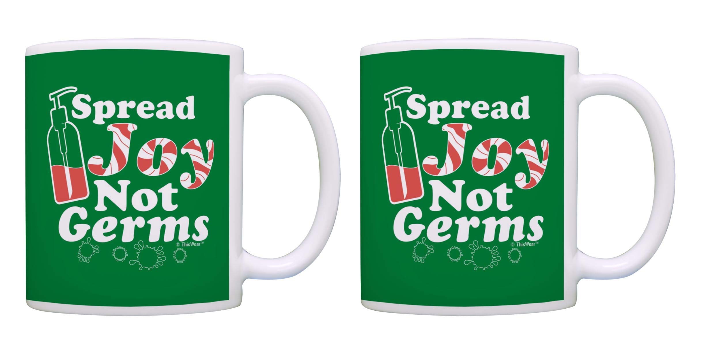 2020 Holiday Christmas Coffee Mugs 2 Pack - Spread Joy Not Germs Ceramic Tea Cups (Green) - Perfect for Gift Giving, Office Parties & Cozy Winter Drinks