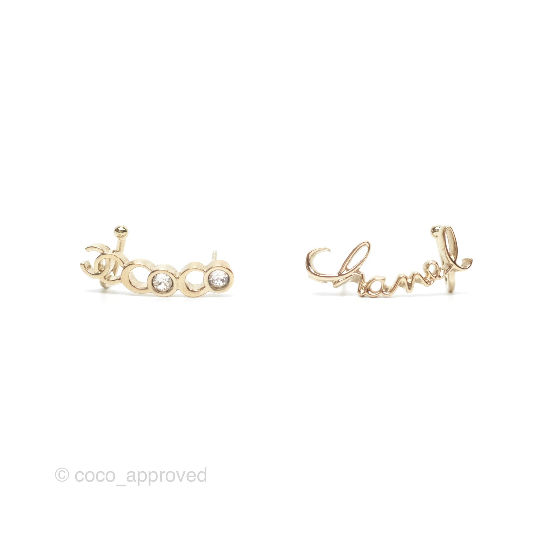 Chanel CC Coco Crystal Earrings - Gold Tone Clip-On Earrings for Women | Perfect for Parties, Weddings & Special Occasions