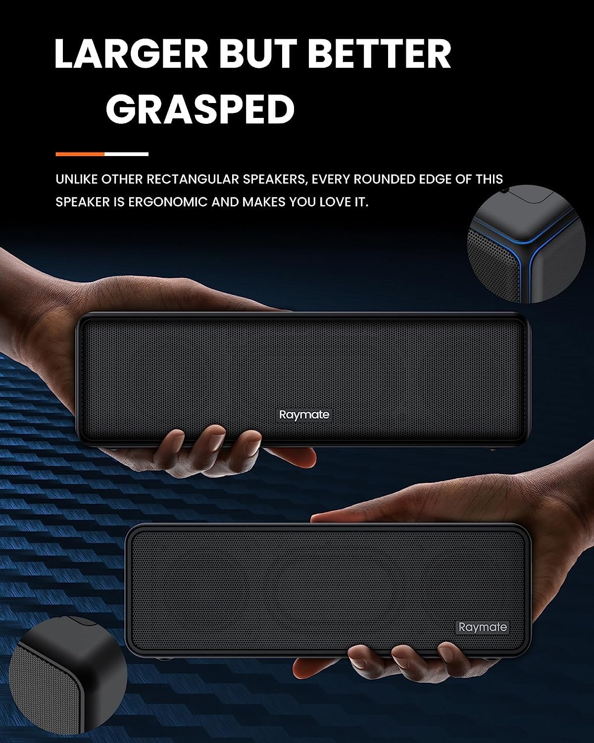 Raymate Bluetooth Speakers - HiFi Stereo Sound with DSP, 30W IPX7 Waterproof, Wireless Bluetooth 5.0, 1000mins Playtime, Portable Speaker for Home, Outdoor, Party, Travel, and Camping