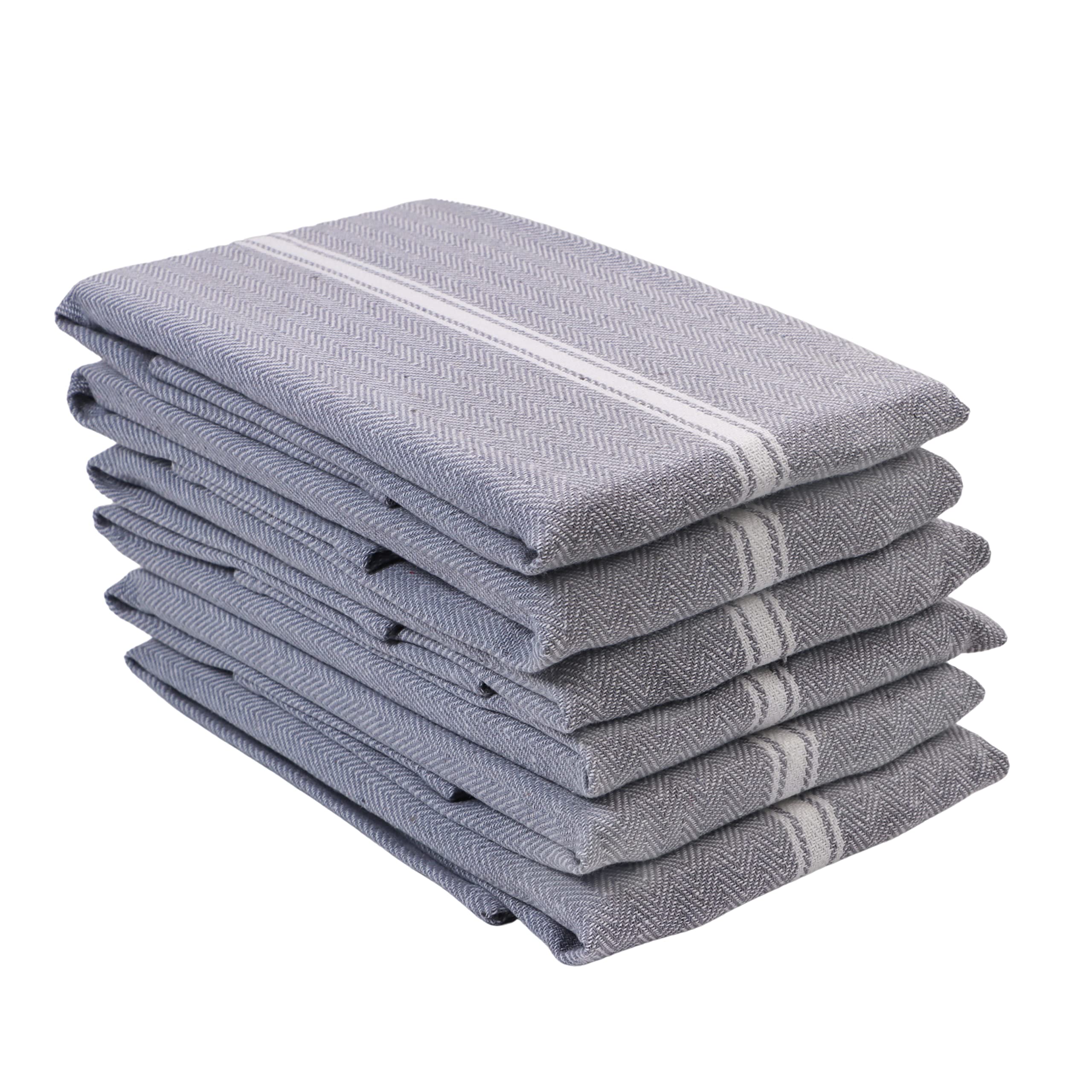 **LANE LINEN 100% Cotton Kitchen Towels Set - Super Absorbent Dish Towels, Soft & Durable Hand Tea Towels, Pack of 6 (15”x25”) - Grey Chambray for Cooking, Cleaning & Drying Dishes**