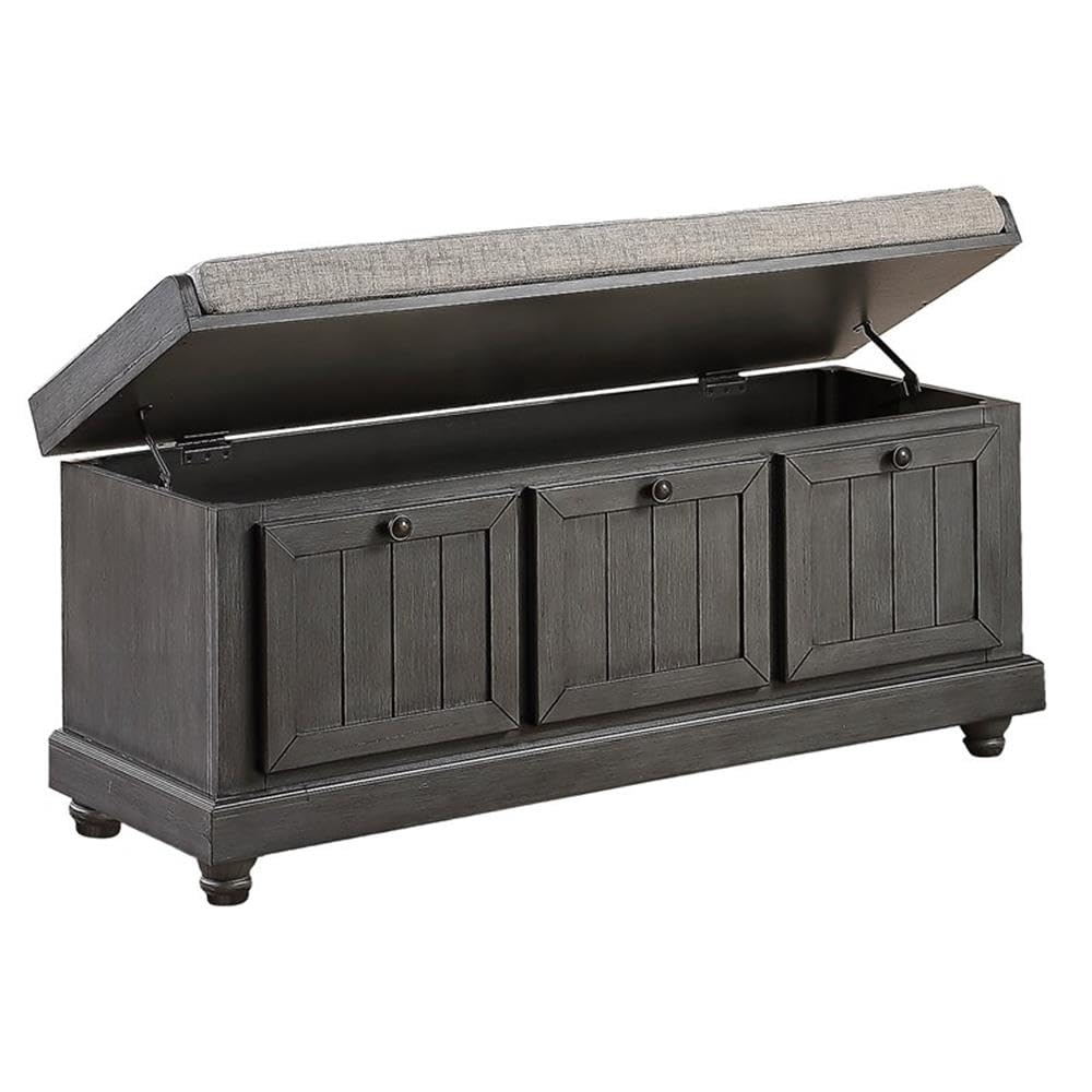 Modern Dark Gray Wood Storage Bench - Lexicon Carell Contemporary Furniture for Entryway, Bedroom & Living Room Organization