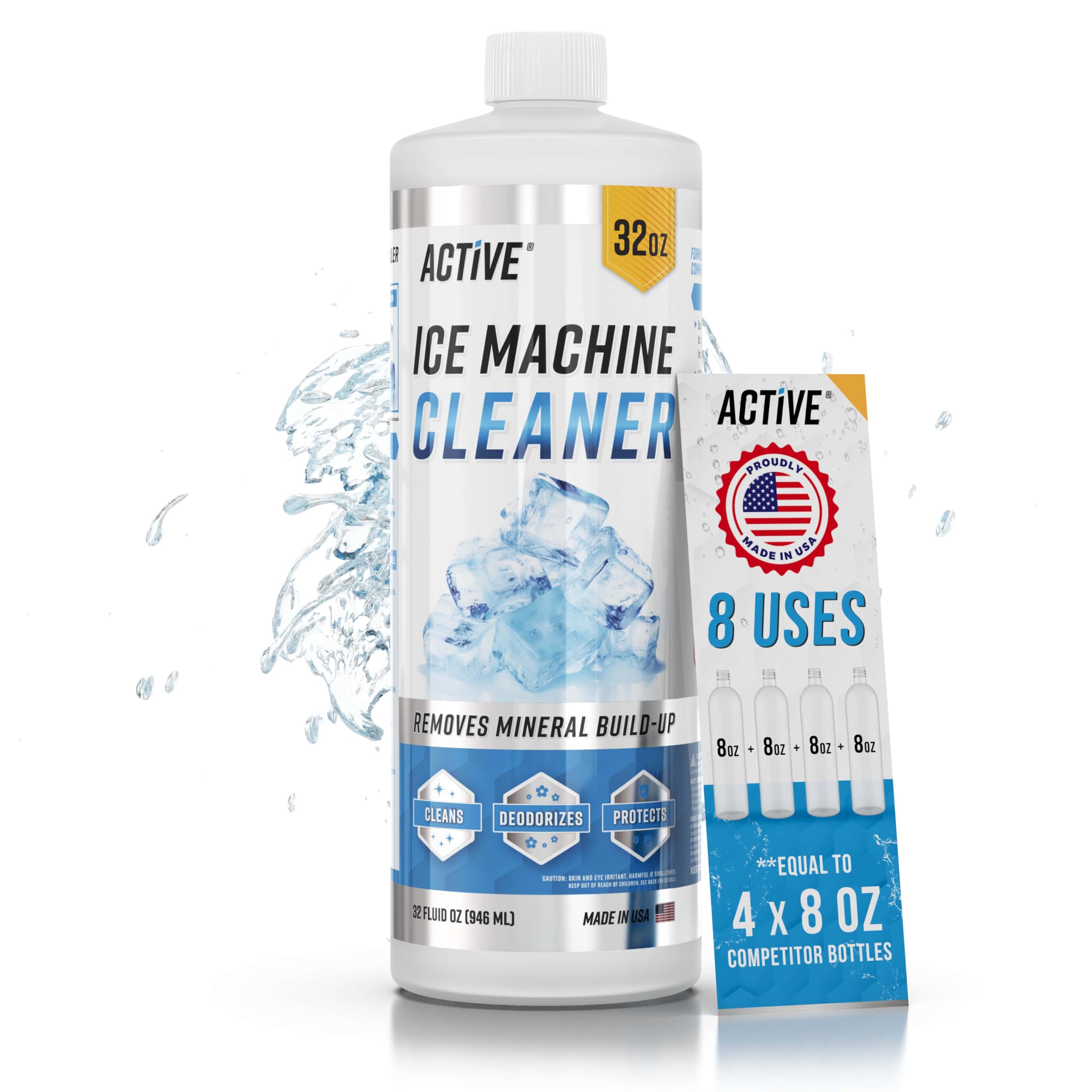 **32 fl oz Ice Machine Cleaner & Descaler - Nickel Safe Solution (8 Uses) | Compatible with Whirlpool 4396808, Scotsman, Manitowoc, Hoshizaki, GE Opal | Made in USA | Perfect for Commercial & Home Ice Makers**