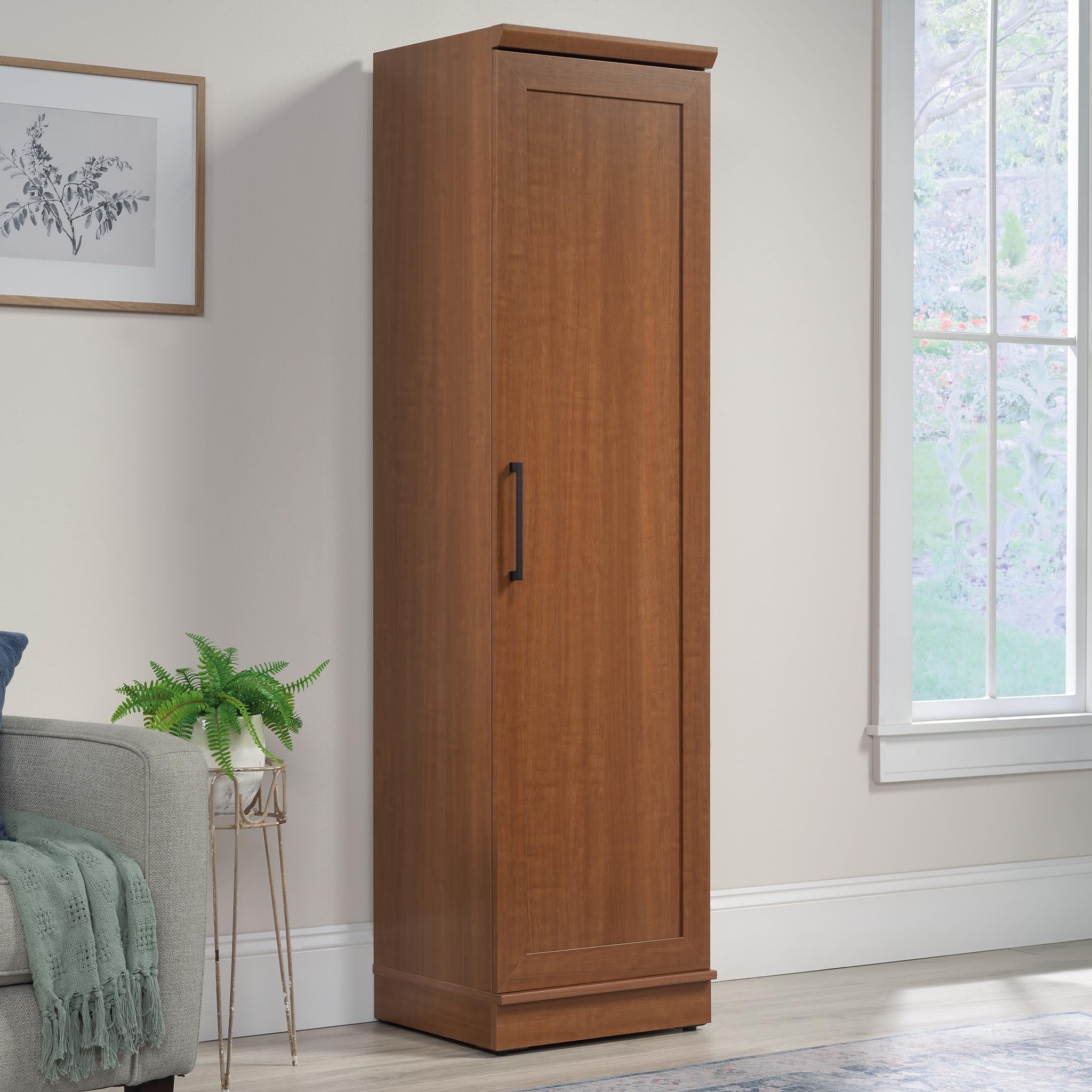 Sauder HomePlus Slim Single Door Kitchen Pantry Storage Cabinet with Adjustable Shelves - Laundry & Bathroom Organizer in Sienna Oak Finish | Perfect for Small Spaces, Pantry Organization & Bathroom Storage Solutions