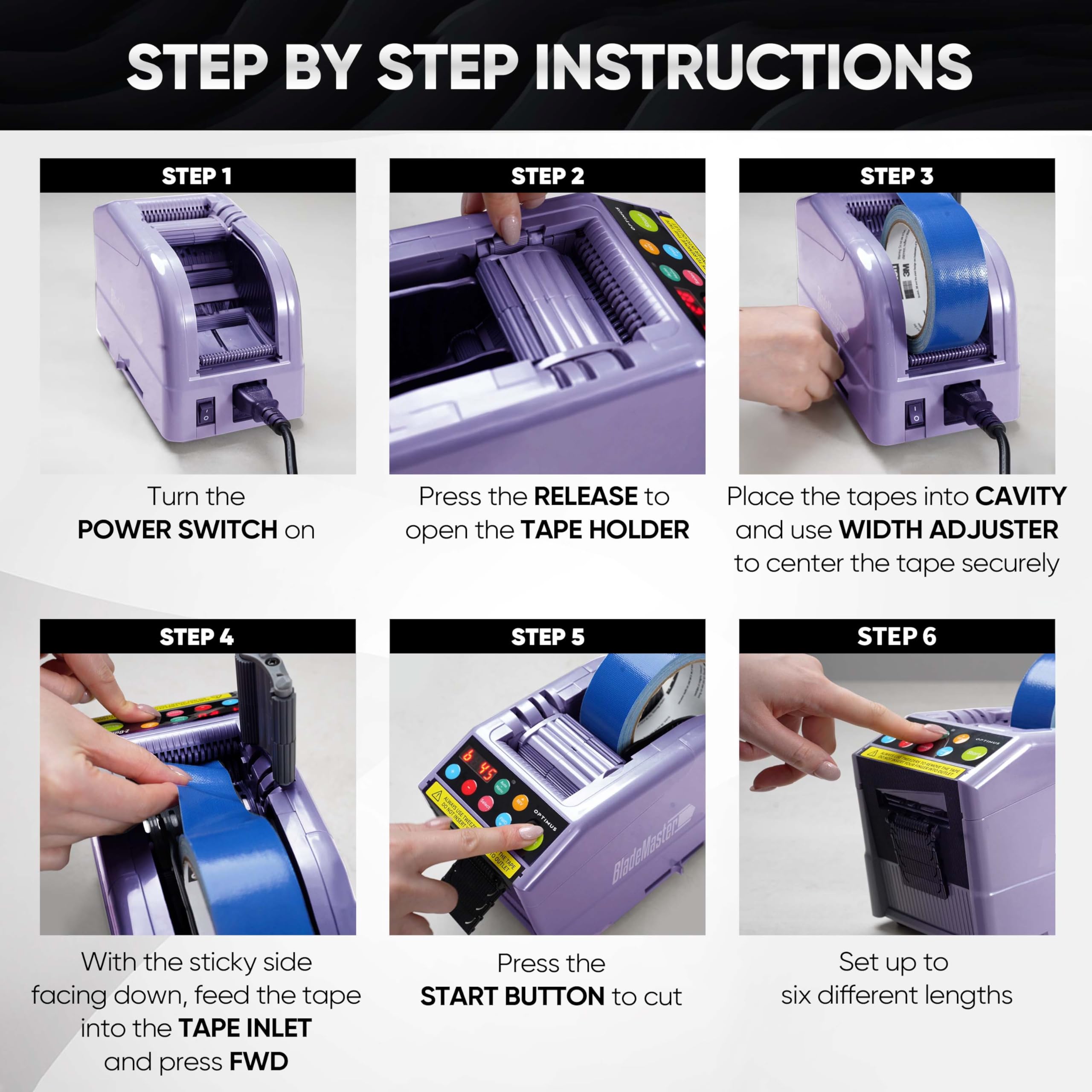 BladeMaster PRO Automatic Ribbon Cutting Machine - Smart Commercial Grade Auto Tape Dispenser & Cutter (2024 Upgraded) - Perfect for Gift Wrapping, Packaging, and Crafting - USA Made (Purple)
