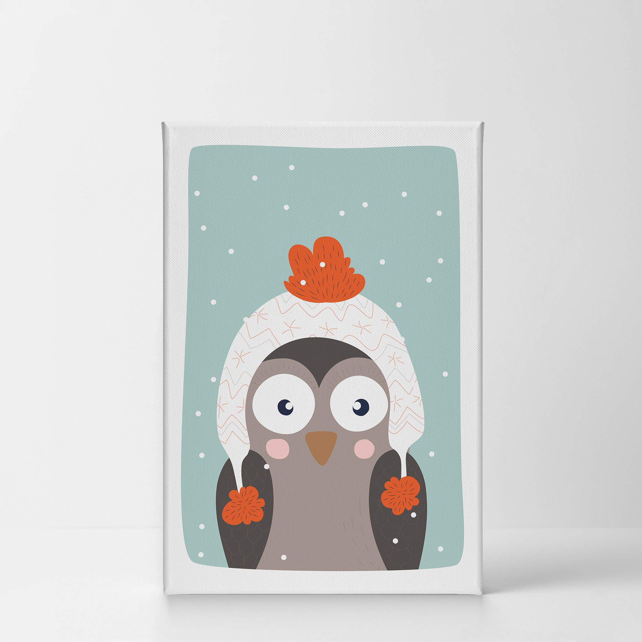 Cute Owl Winter Theme Canvas Print - Turquoise Background Wall Art for Kids Room, Nursery & Baby Room Decor - Ready to Hang 40x30 - Made in USA | Perfect for Children's Bedroom, Playroom & Gift Ideas