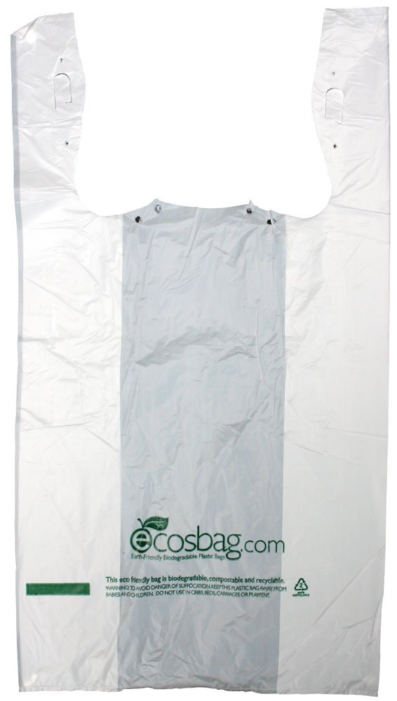 Eco-Friendly Biodegradable White T-Shirt Bags - 0.6 Mil HDPE Plastic - 21