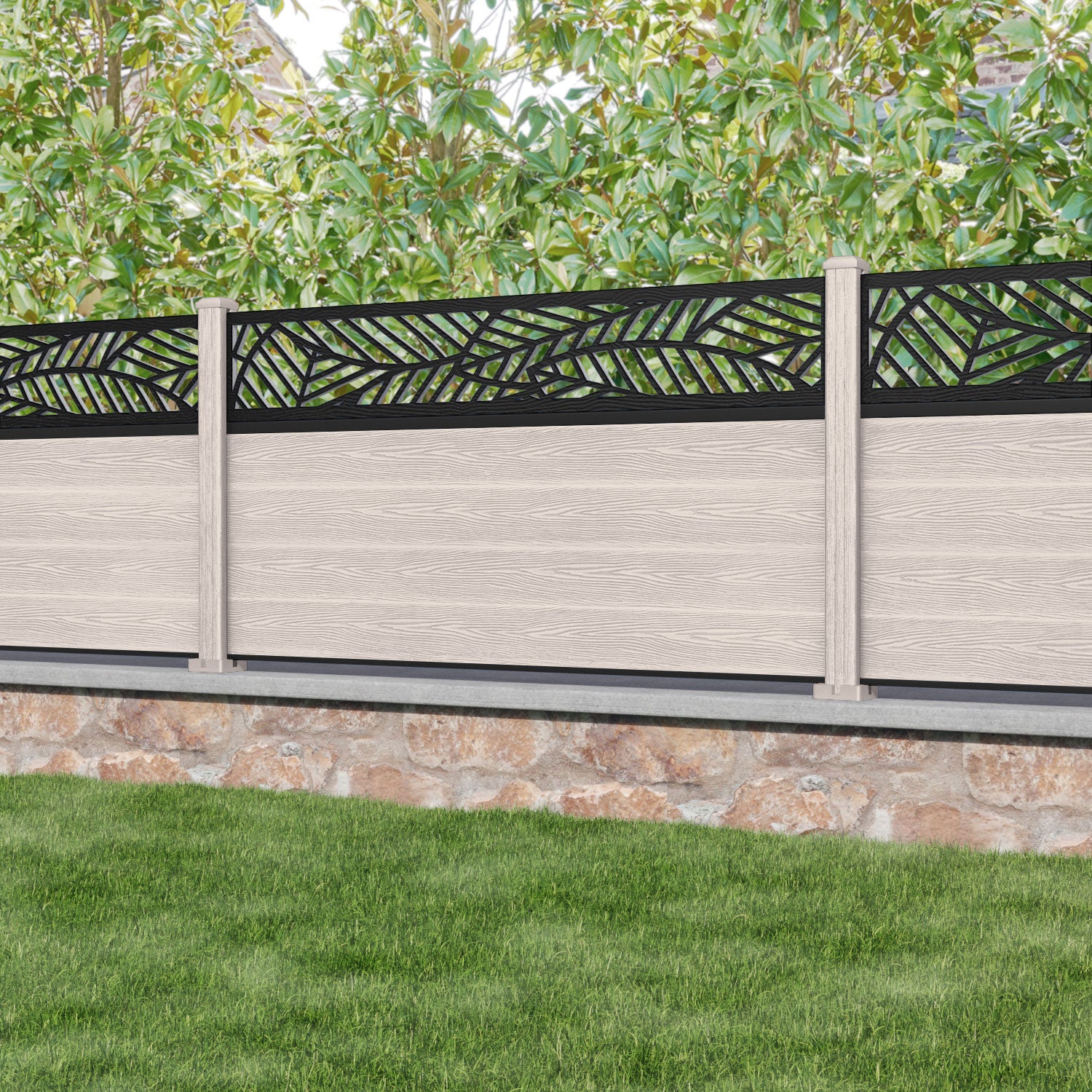 Classic Habitat Fence Panel - Mid Stone Color with Composite Posts | Durable Outdoor Privacy Fence for Backyard, Garden & Pool Areas