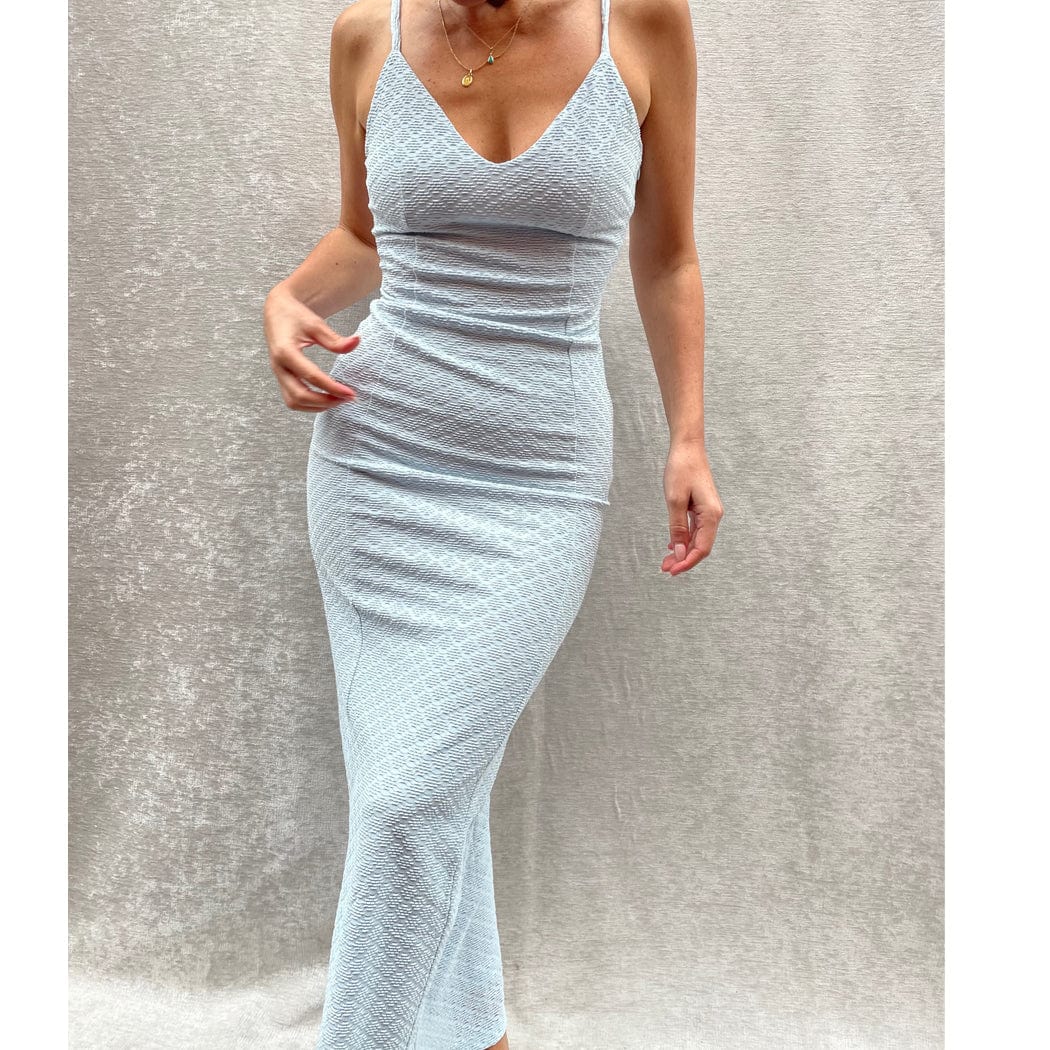 BESSA Baby Blue Bodycon Strappy Midi Dress for Women - Sexy Tight Fitted Party Club Dress - Perfect for Night Out, Date Night, and Special Occasions