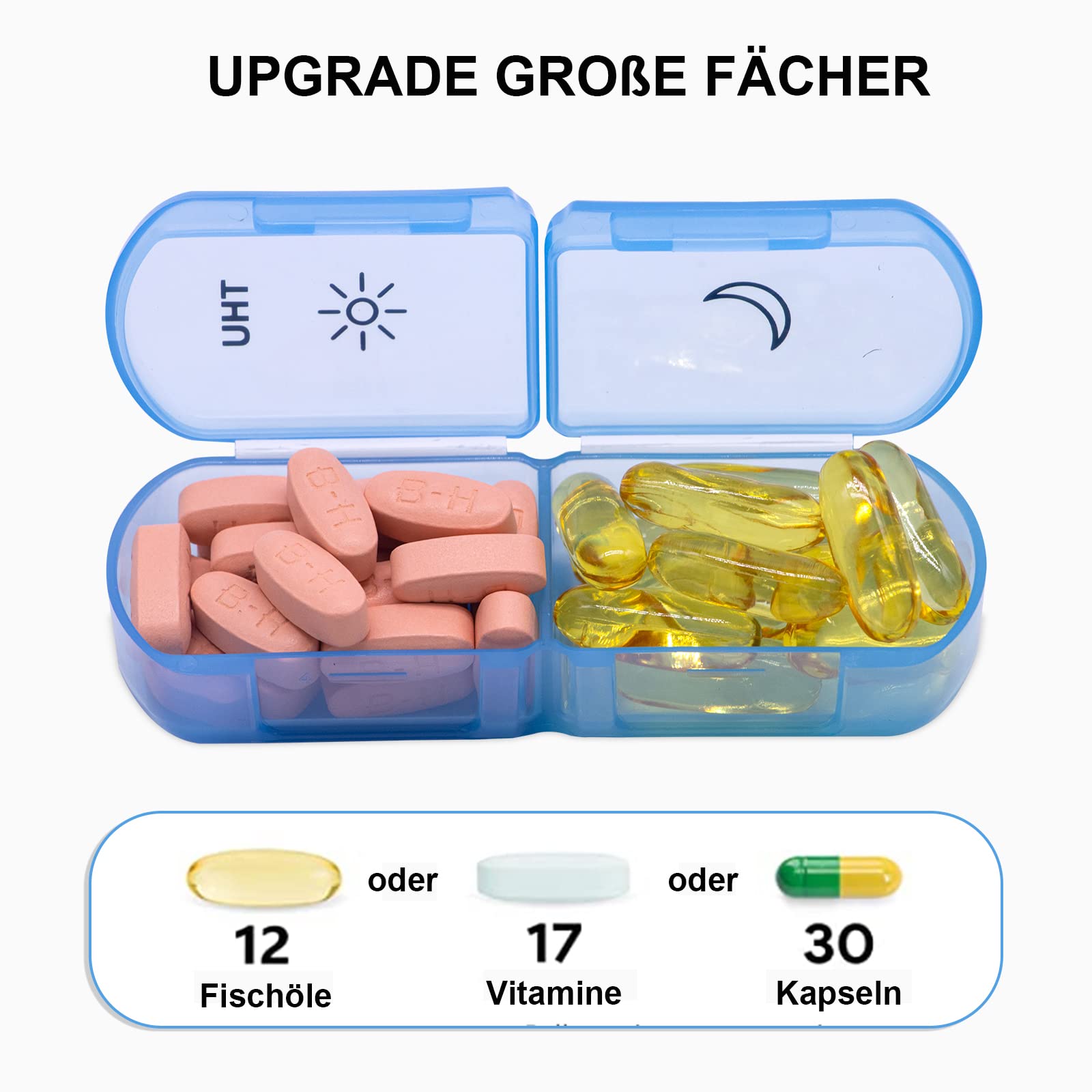 7-Day Pill Organizer with 2 Compartments - Large Morning & Evening Pill Box, PU Leather Portable Medicine Case with Zipper - Weekly Pill Container for Vitamins, Fish Oil, Capsules (Black) | Perfect for Travel, Home & Daily Medication Management
